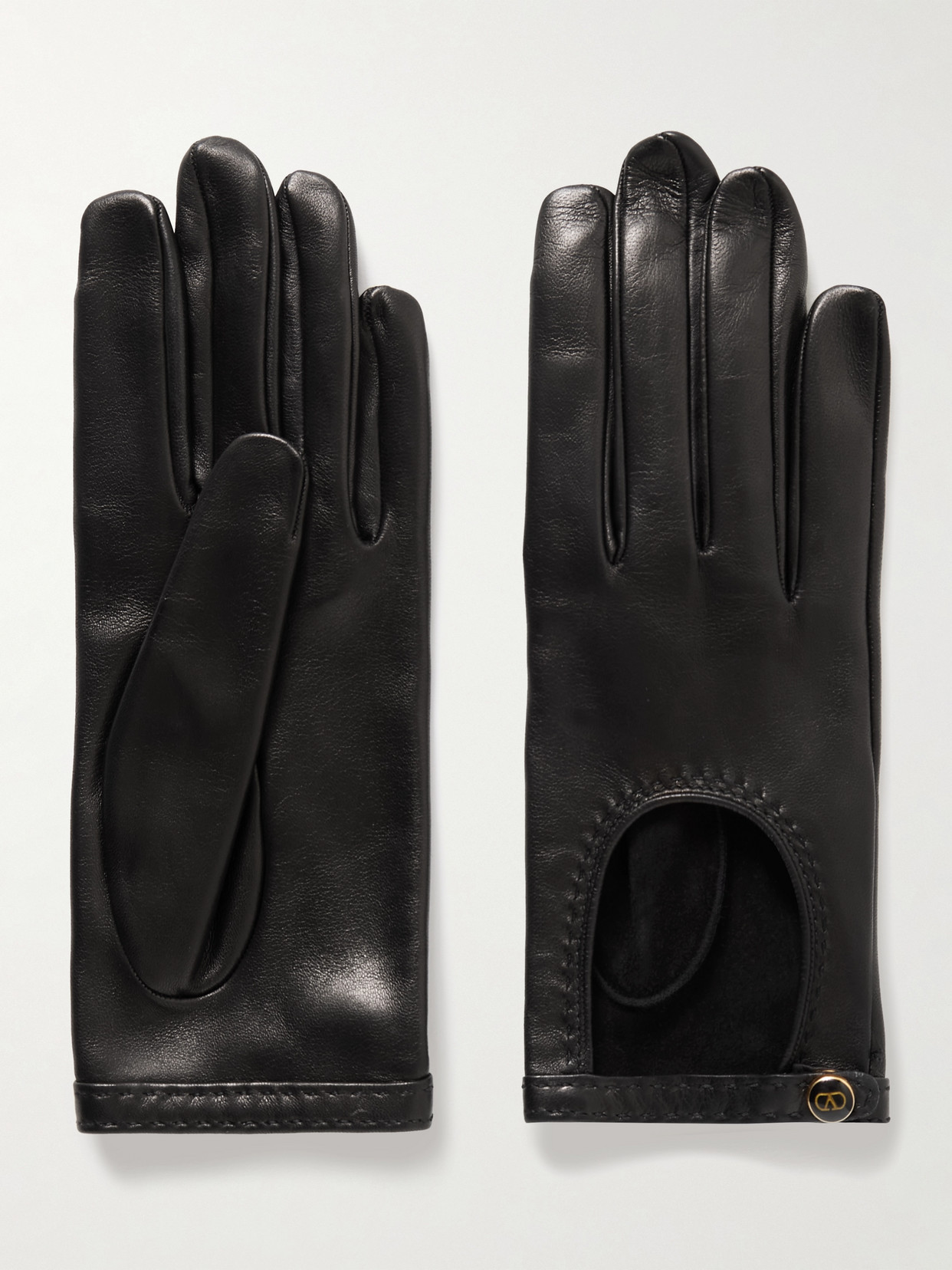 Valentino Garavani Vlogo Leather Gloves In Black