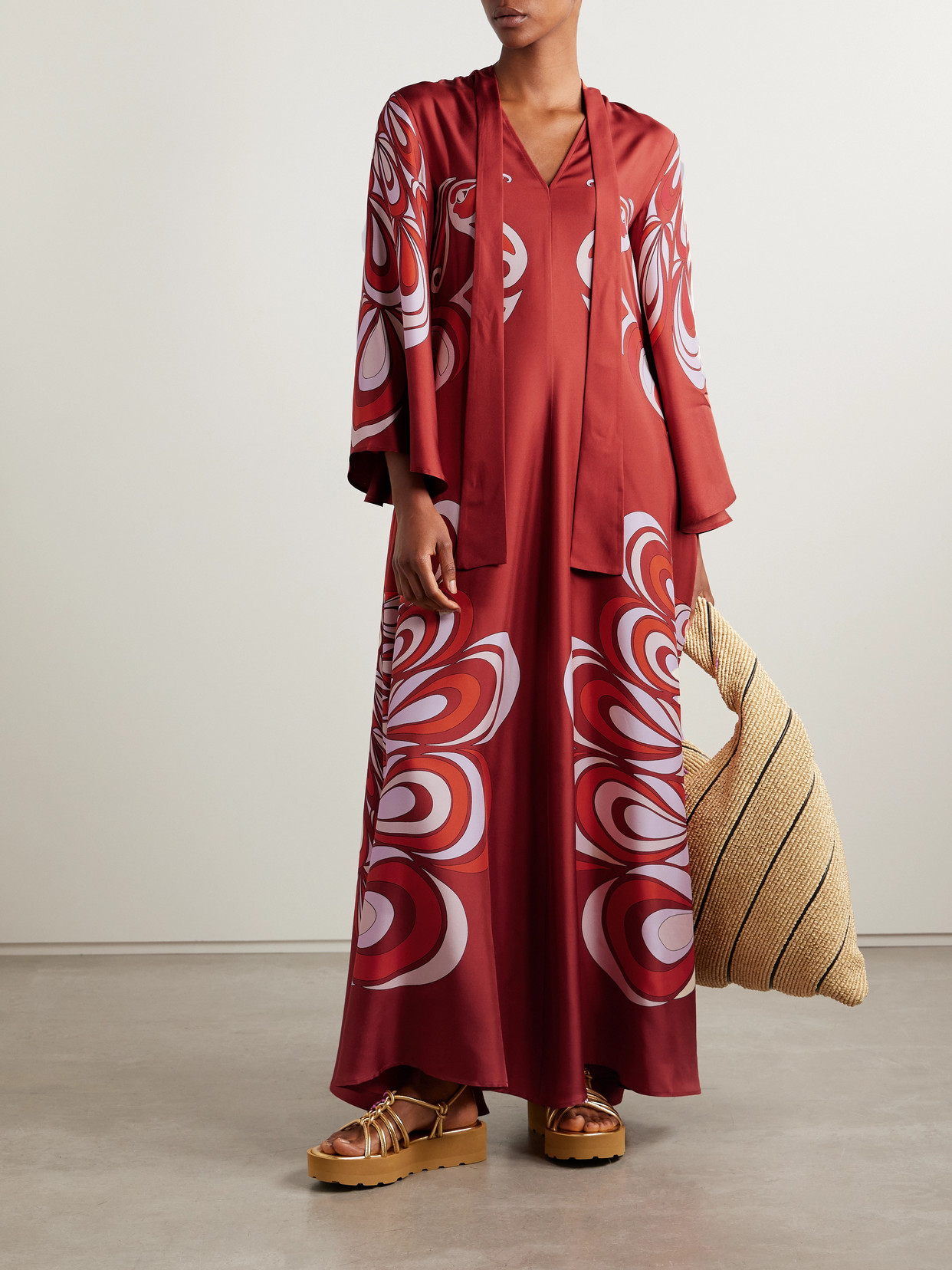 La Doublej Icon Magnifico Printed Silk-twill Maxi Dress