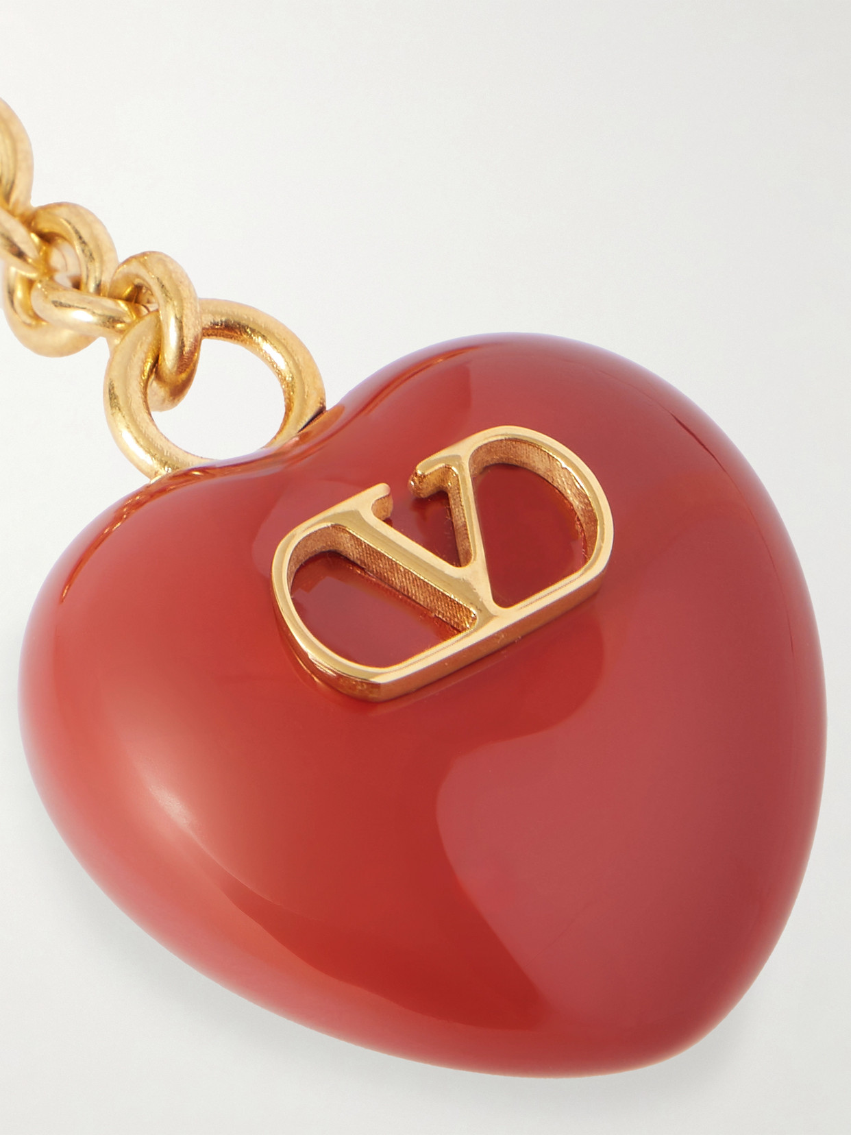 Valentino Garavani Coeur Royal Bag Charm With Key Ring In Metal And Enamel Woman Antique Brass/red U In Gold