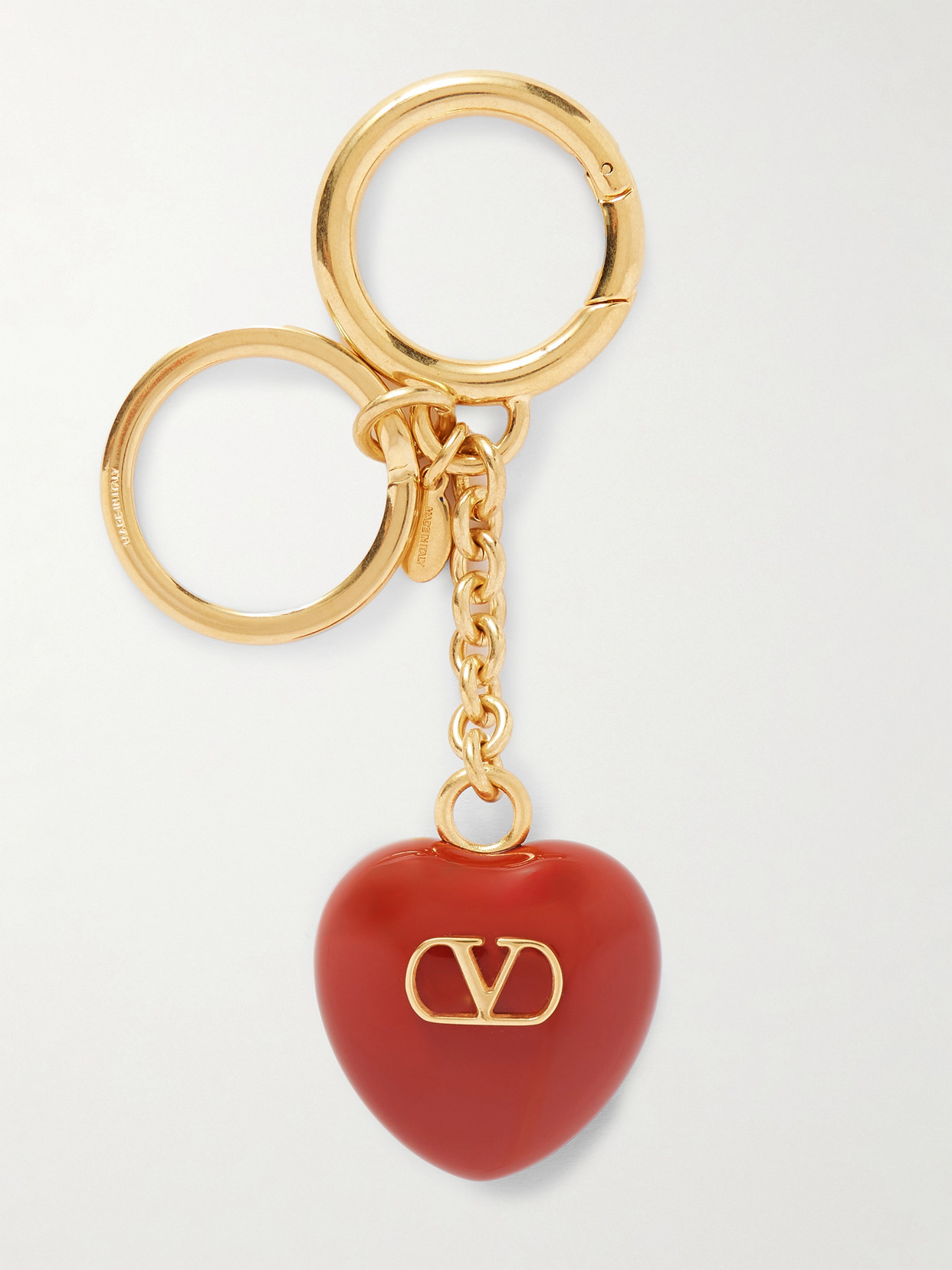 Valentino Garavani Coeur Royal Bag Charm With Key Ring In Metal And Enamel Woman Antique Brass/red U In Gold