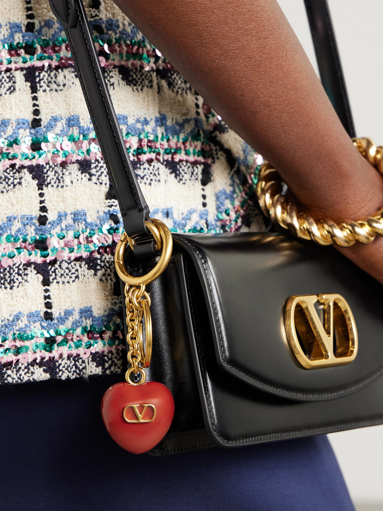 Valentino Garavani Coeur Royal Bag Charm With Key Ring In Metal And Enamel Woman Antique Brass/red U In Gold