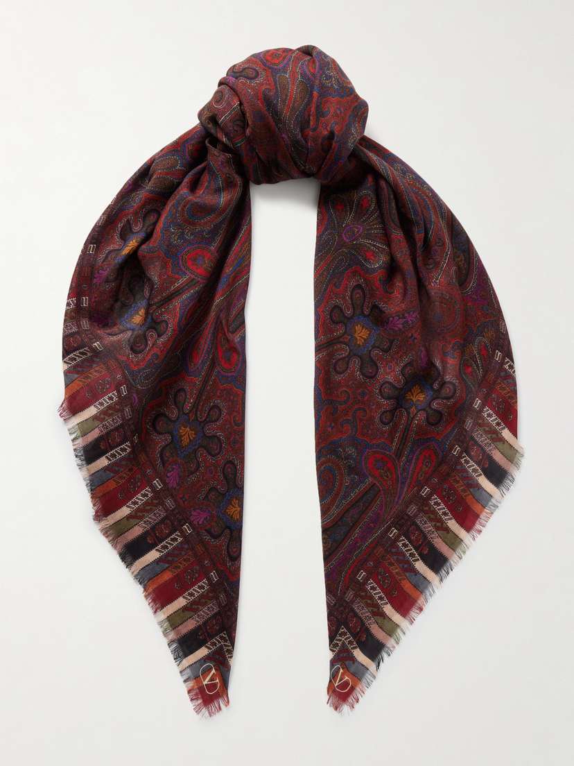 Valentino Garavani Frayed Paisley-print Wool And Silk-blend Scarf