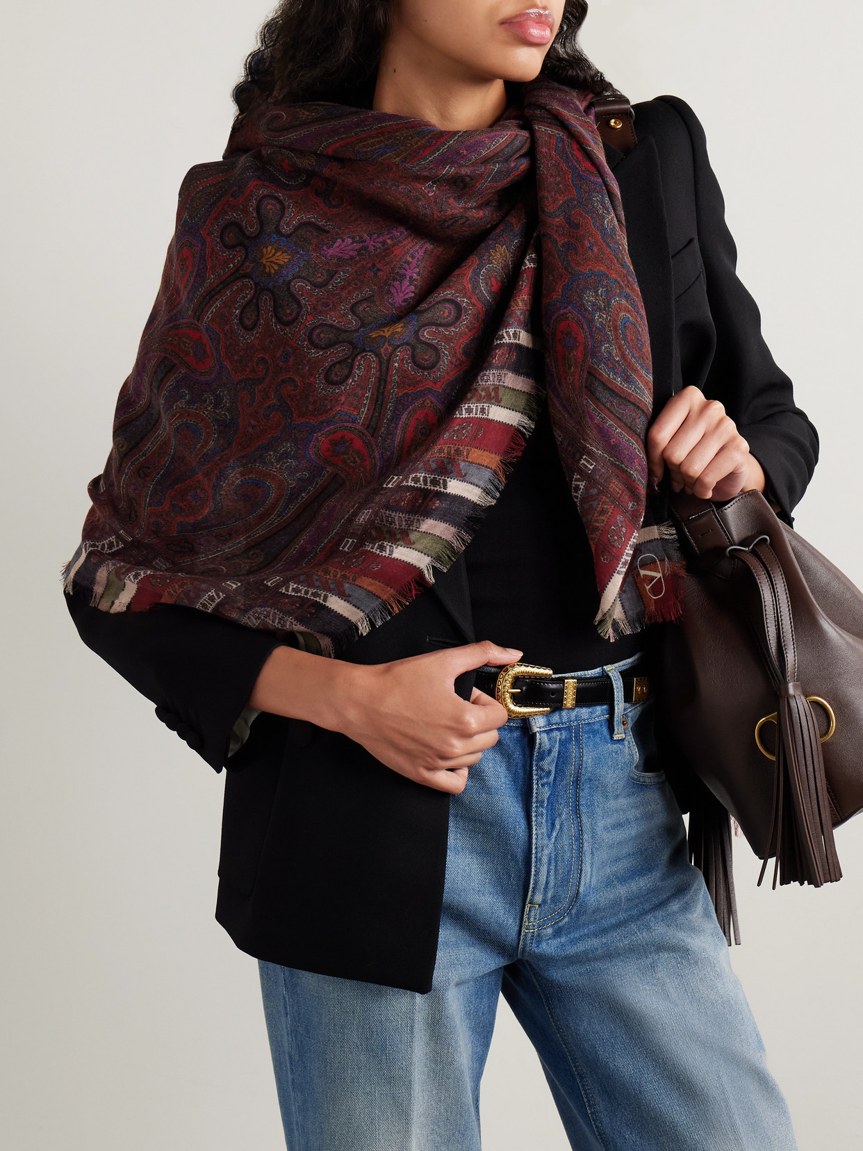 Valentino Frayed Paisley-print Wool And Silk-blend Scarf