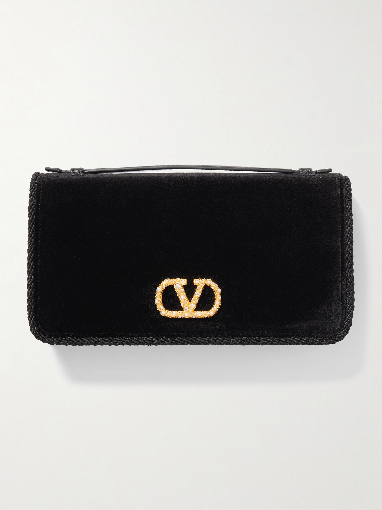 Valentino Garavani Vlogo Signature Embellished Velvet Wallet In Black