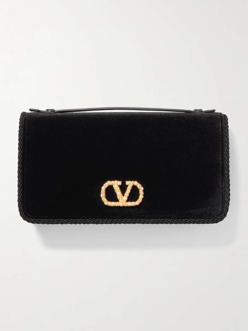 Valentino Garavani Vlogo Signature Embellished Velvet Wallet