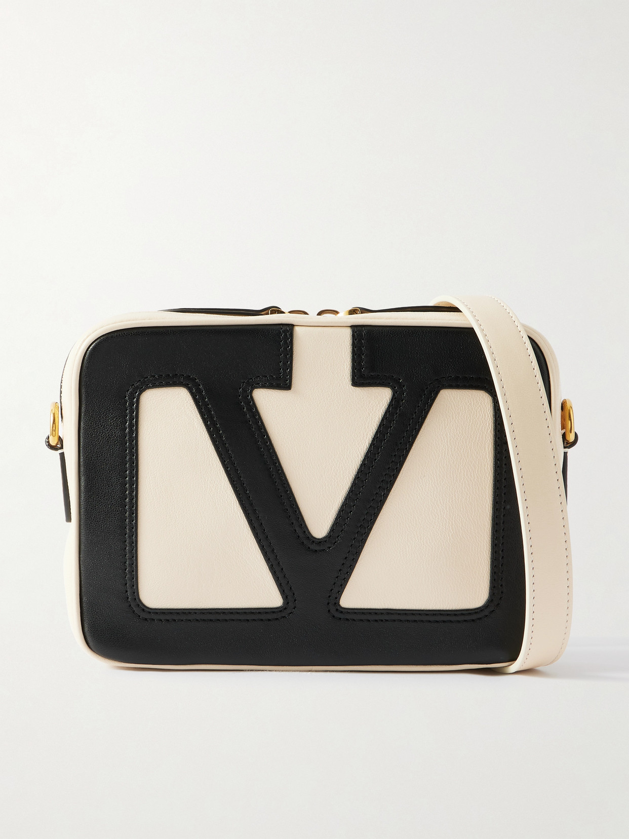 Valentino Garavani Viva Superstar Two-tone Leather Shoulder Bag In White