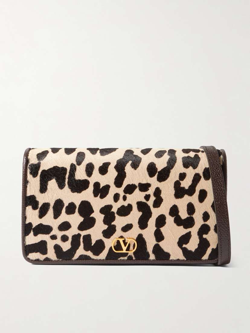 Valentino Garavani Vlogo Signature Mini Leopard-print Calf Hair And Textured-leather Shoulder Bag