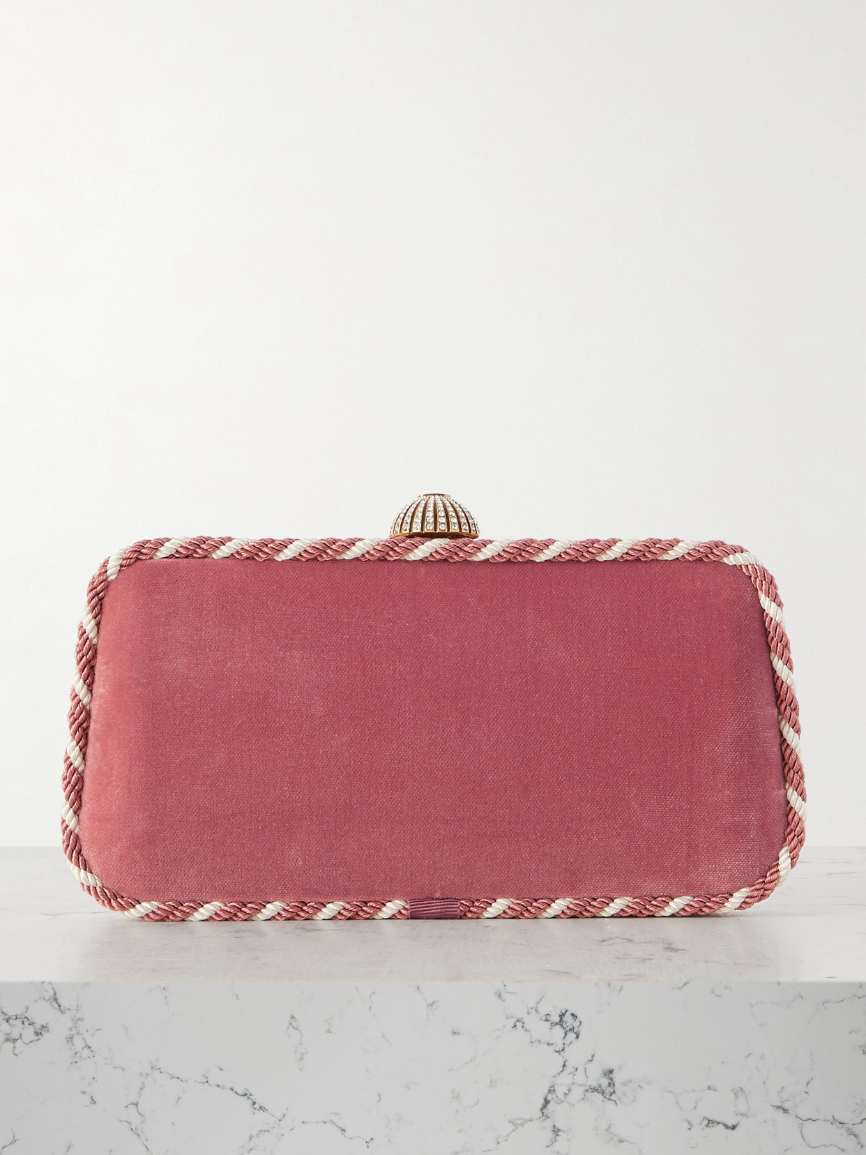 Valentino Garavani Carry Secrets Embellished Cord-trimmed Velvet Clutch In Pink