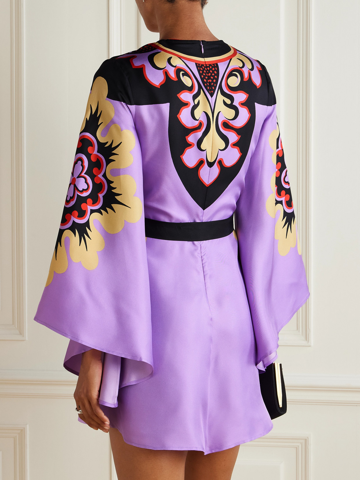 La Doublej Icon Magnifico Belted Printed Silk-twill Mini Dress