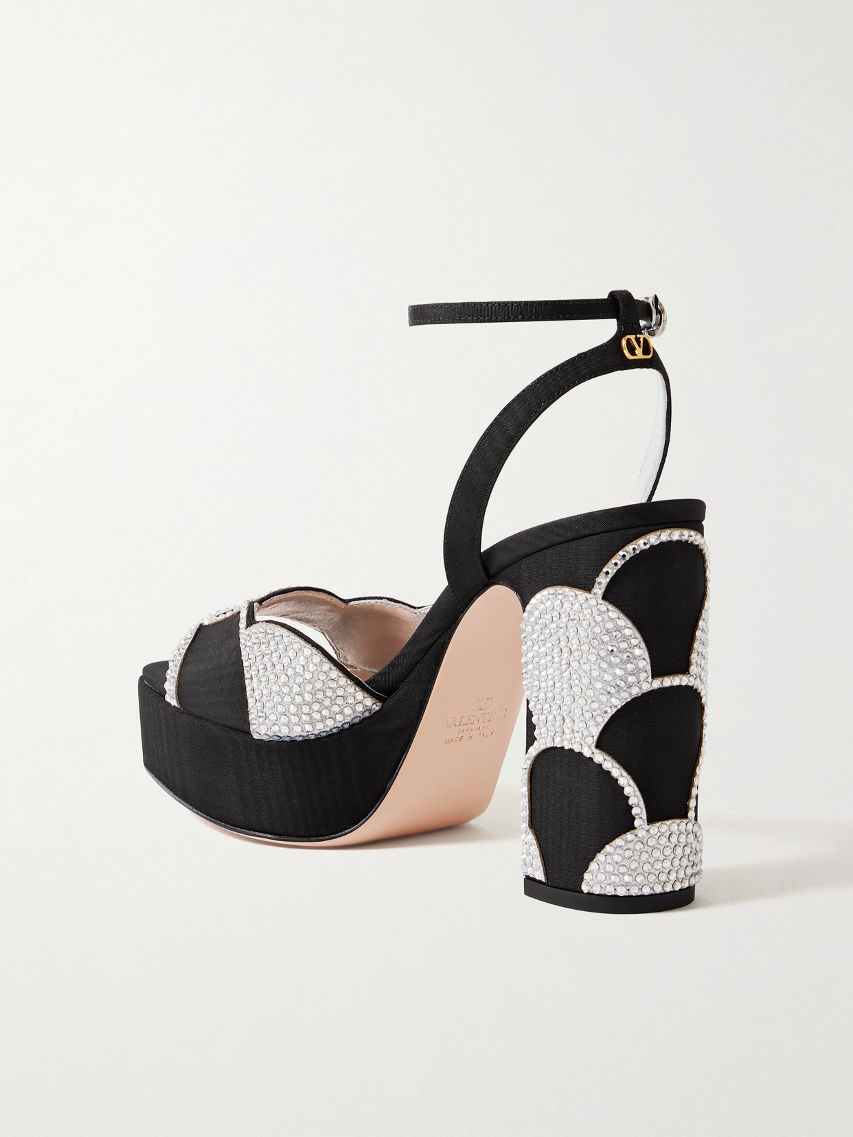 Valentino Bowow 110 Faille And Crystal-embellished Metallic Leather Platform Sandals