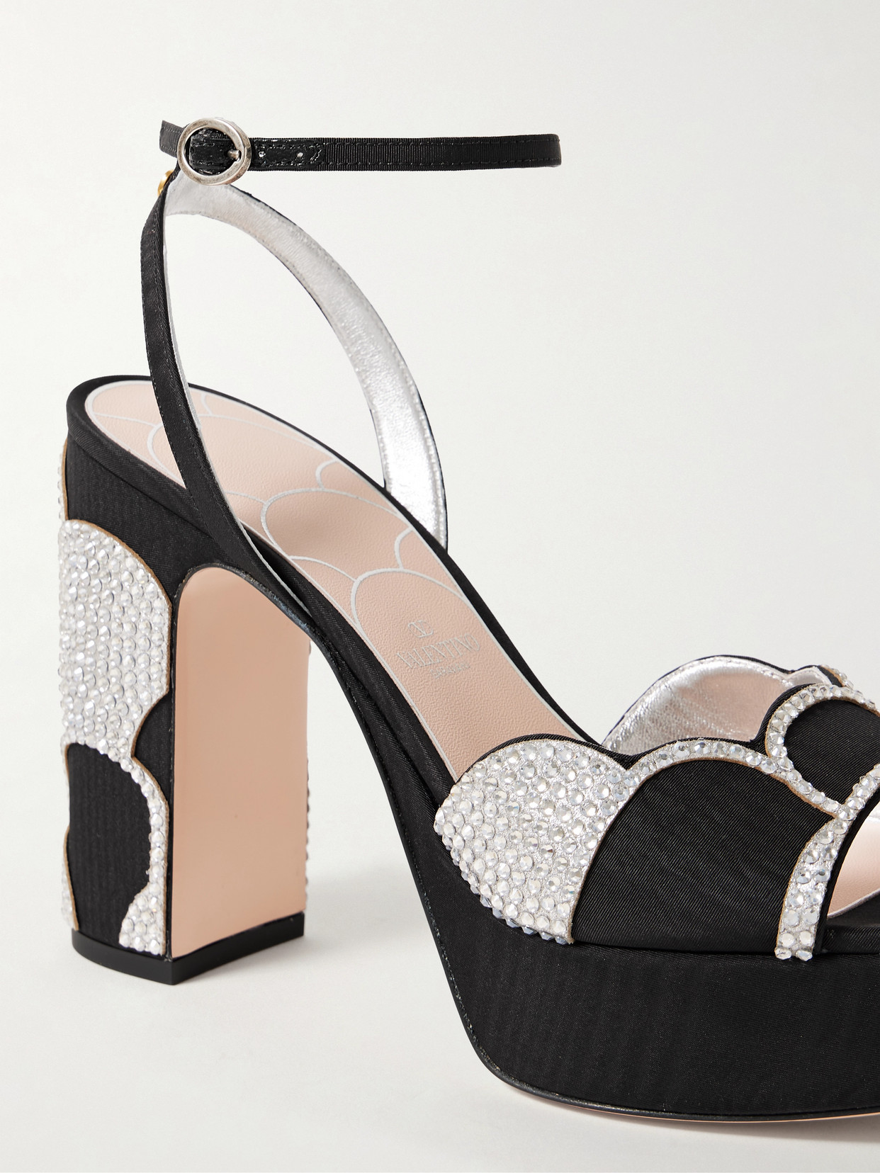 Valentino Bowow 110 Faille And Crystal-embellished Metallic Leather Platform Sandals