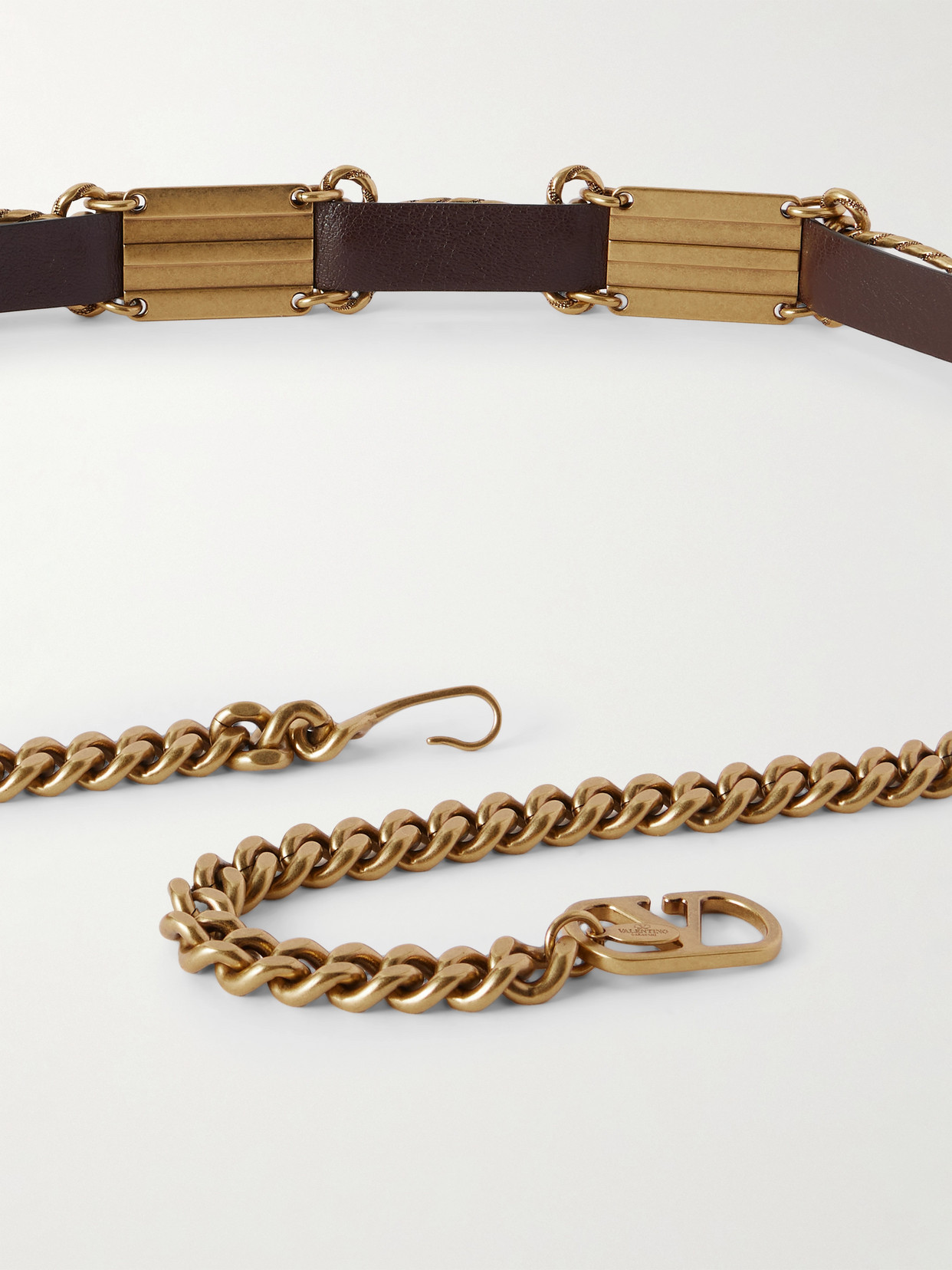Valentino Vlogo Leather-trimmed Gold-tone Belt In Brown