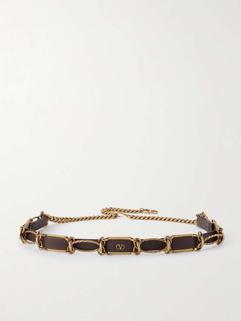 Valentino Garavani Vlogo Leather-trimmed Gold-tone Belt