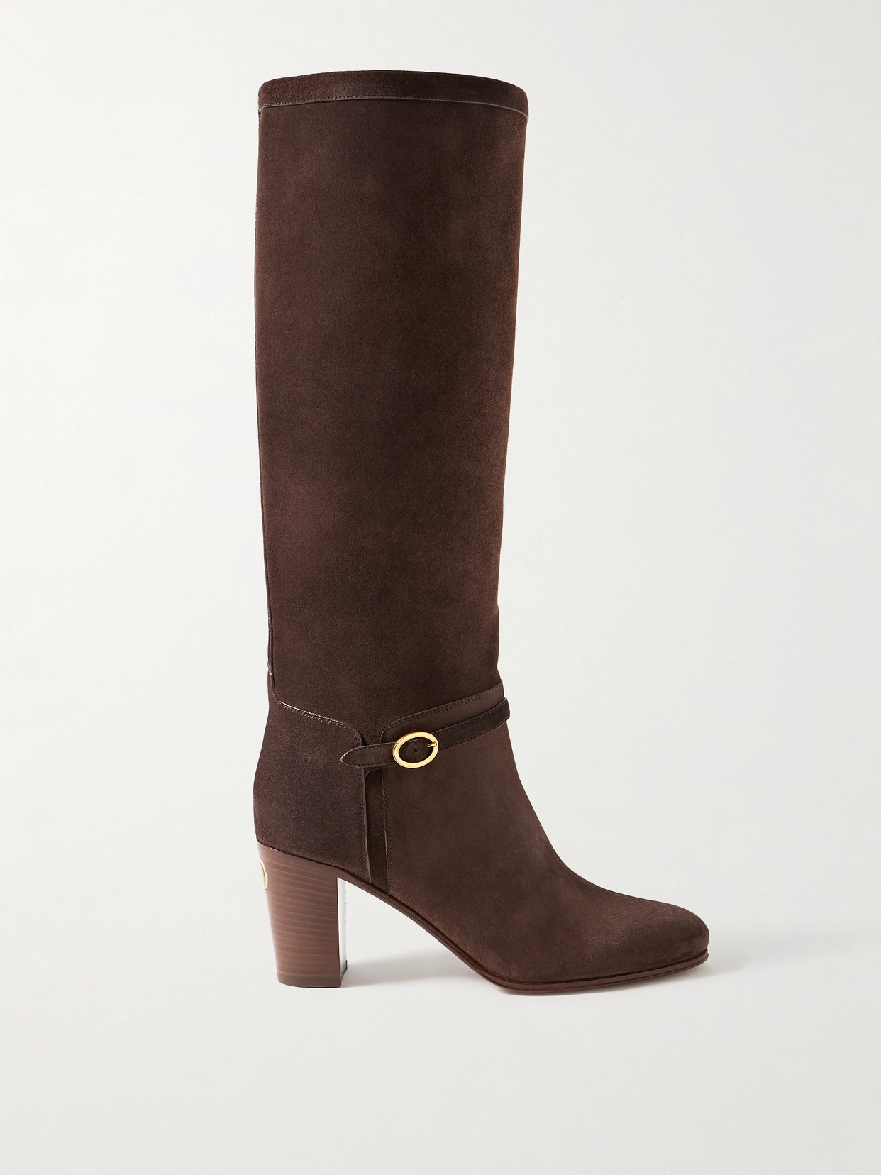 Valentino Garavani Pattie 75 Buckle-embellished Suede Knee Boots In Brown