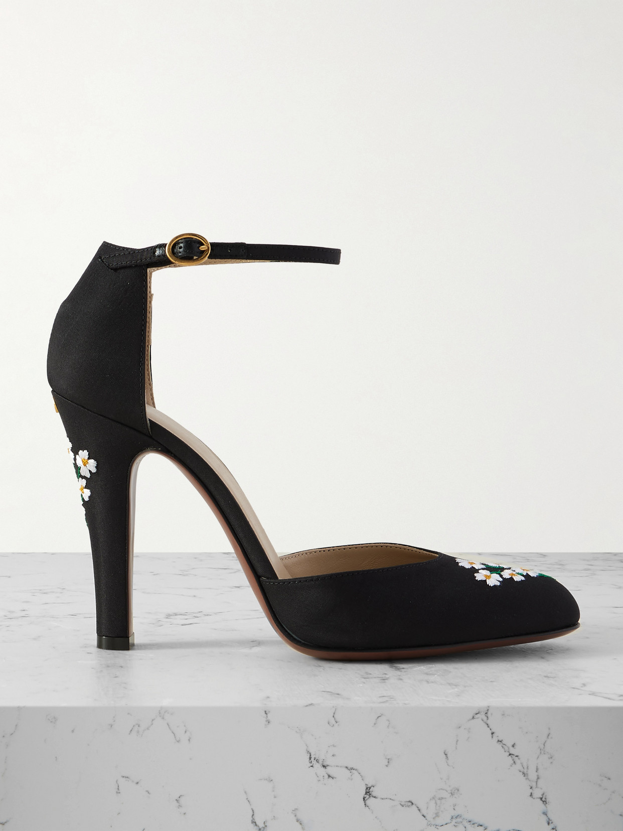 Valentino Embroidered Shantung Pumps In Black