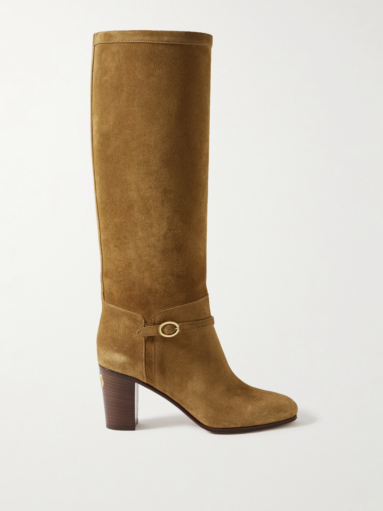 Valentino Garavani Pattie 75 Buckle-embellished Suede Knee Boots In Brown