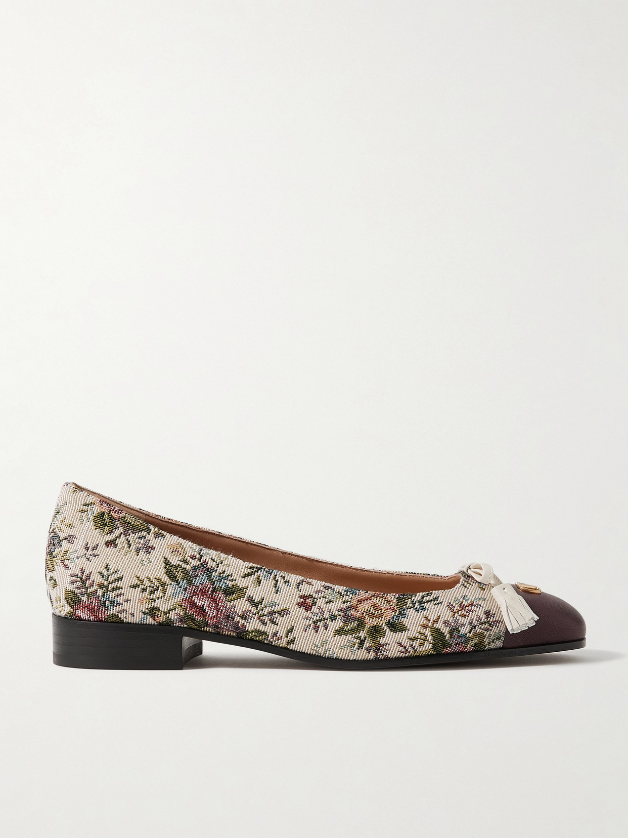 Valentino Valet Du Roi Leather-trimmed Floral-jacquard Ballet Flats In Multi