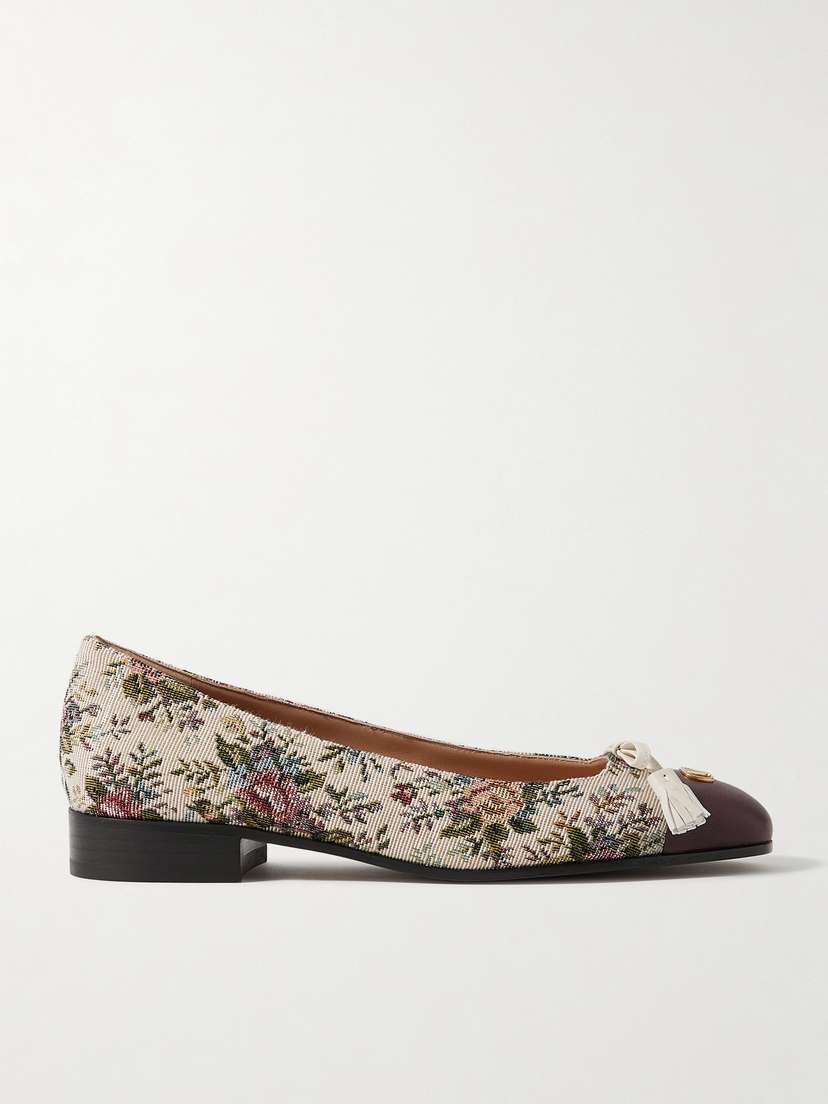 Valentino Garavani Valet Du Roi Leather-trimmed Floral-jacquard Ballet Flats