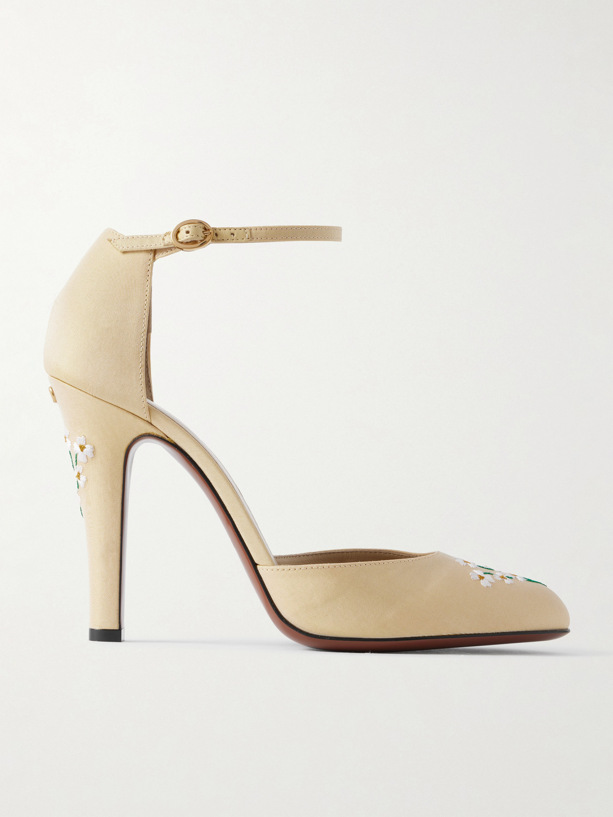Valentino Garavani Dolly 105 Embroidered Shantung Pumps In Yellow