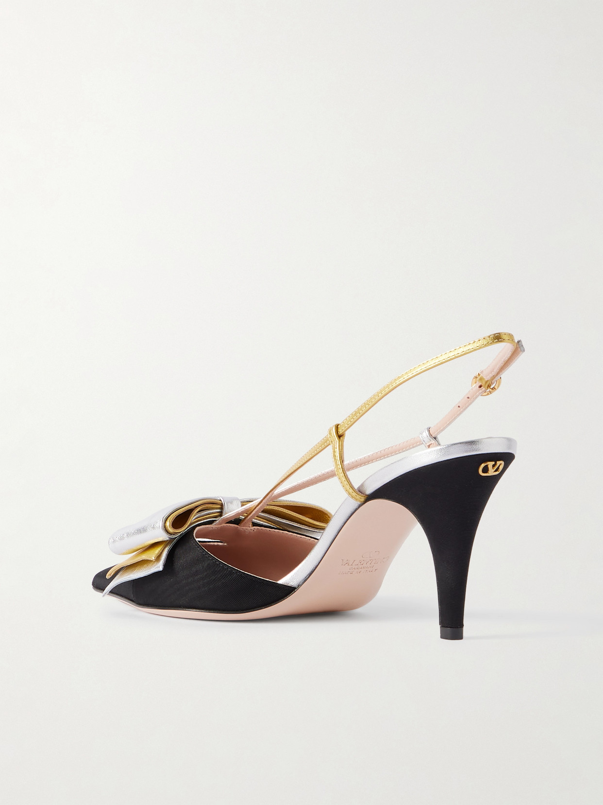 Valentino Garavani Bowow Slingback Pumps In Moirè Fabric 85mm Woman Black/silver/antique Gold 42