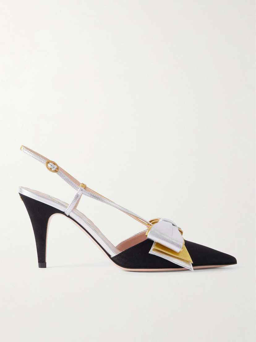 Valentino Garavani Bowow 85 Metallic Leather And Moiré Slingback Pumps