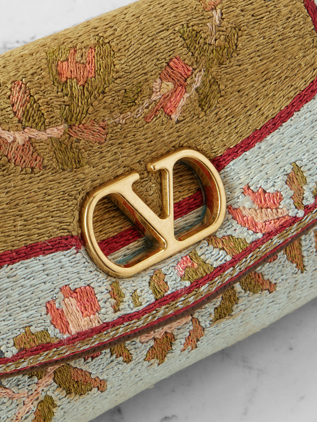 Valentino Vain Soft Embroidered Leather-trimmed Satin Shoulder Bag In Multi