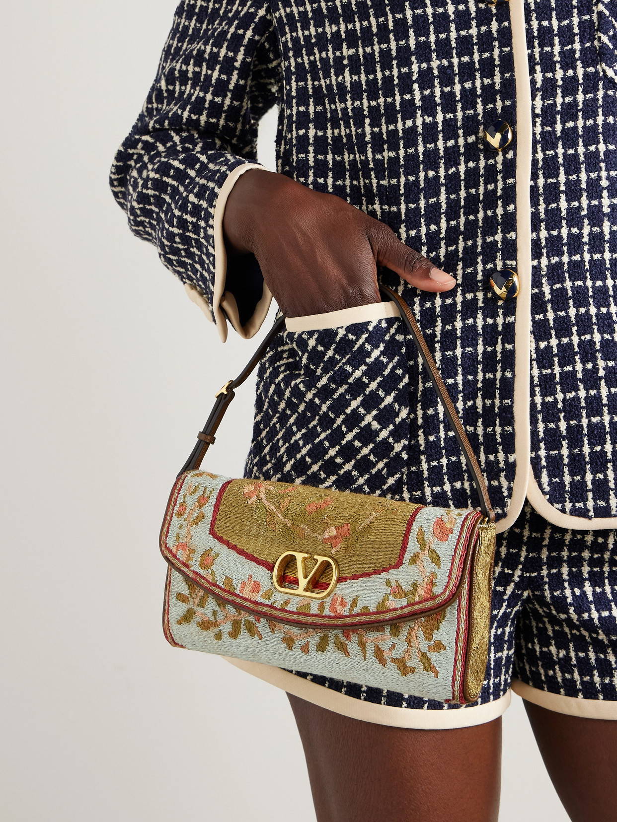Valentino Vain Soft Embroidered Leather-trimmed Satin Shoulder Bag In Multi