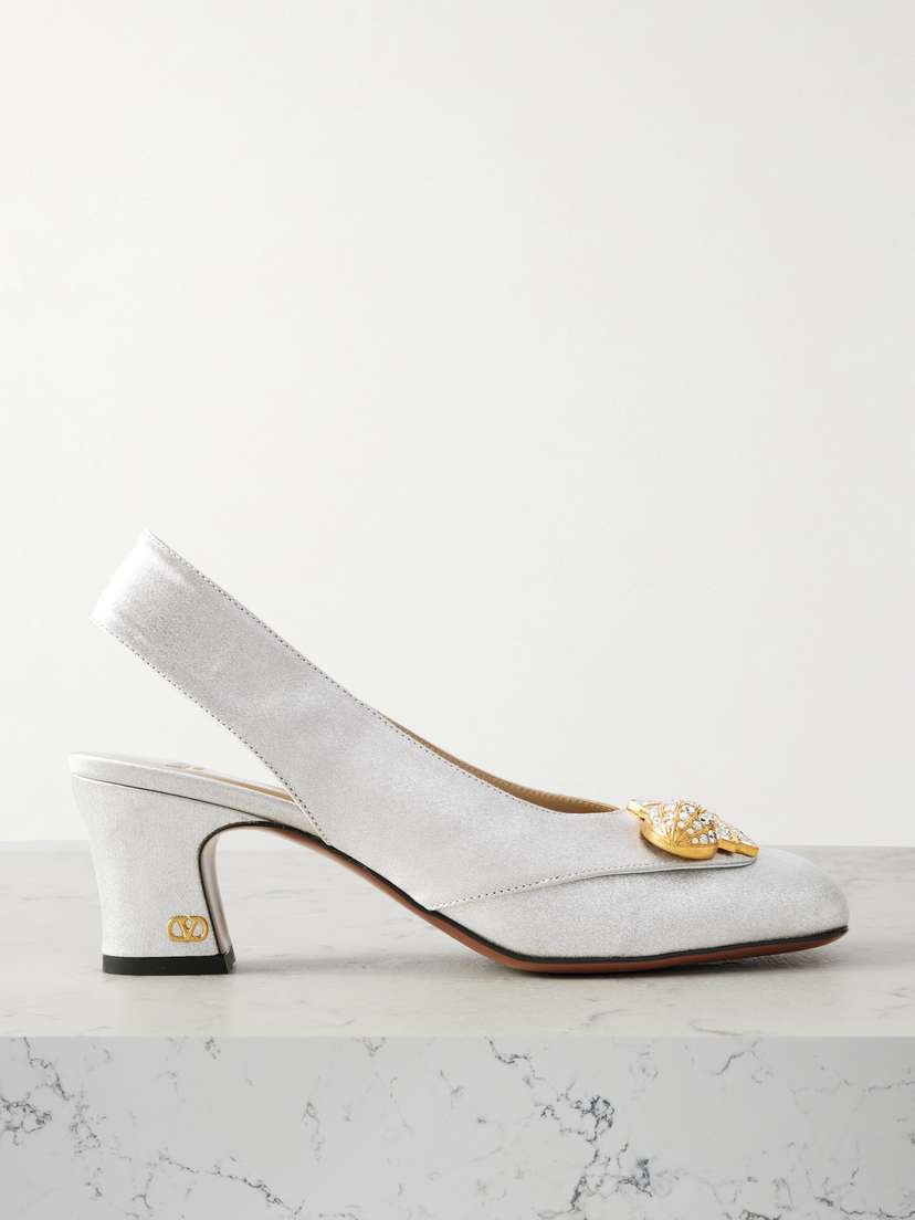 Valentino Garavani Adamantine 60 Embellished Glittered-leather Slingback Pumps