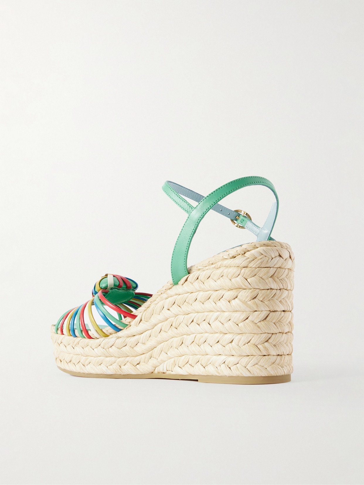 Valentino Leather-trimmed Wedge Espadrilles In Multi