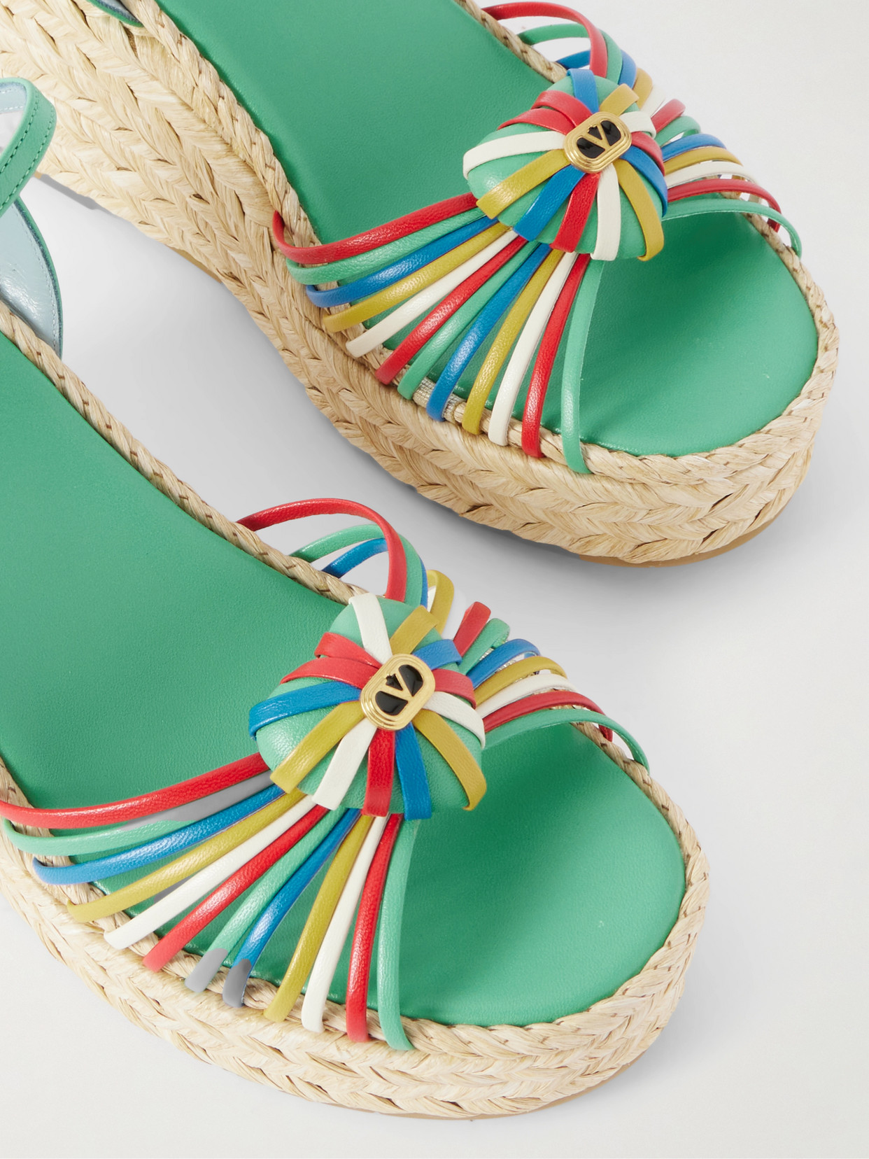 Valentino Leather-trimmed Wedge Espadrilles In Multi