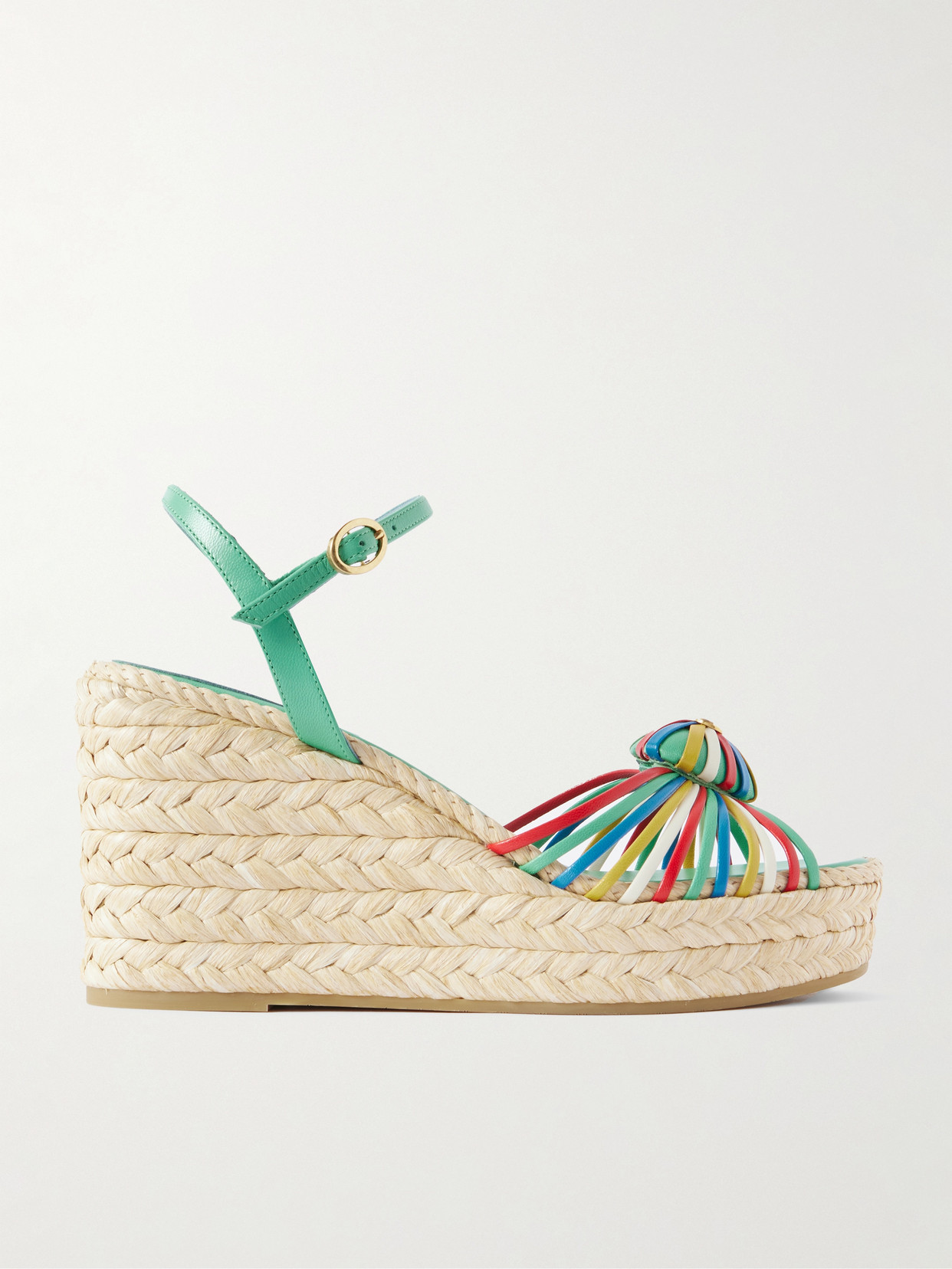 Valentino Garavani Leather-trimmed Wedge Espadrilles In Multi