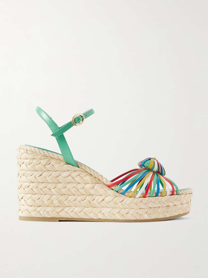 Valentino Garavani Leather-trimmed Wedge Espadrilles