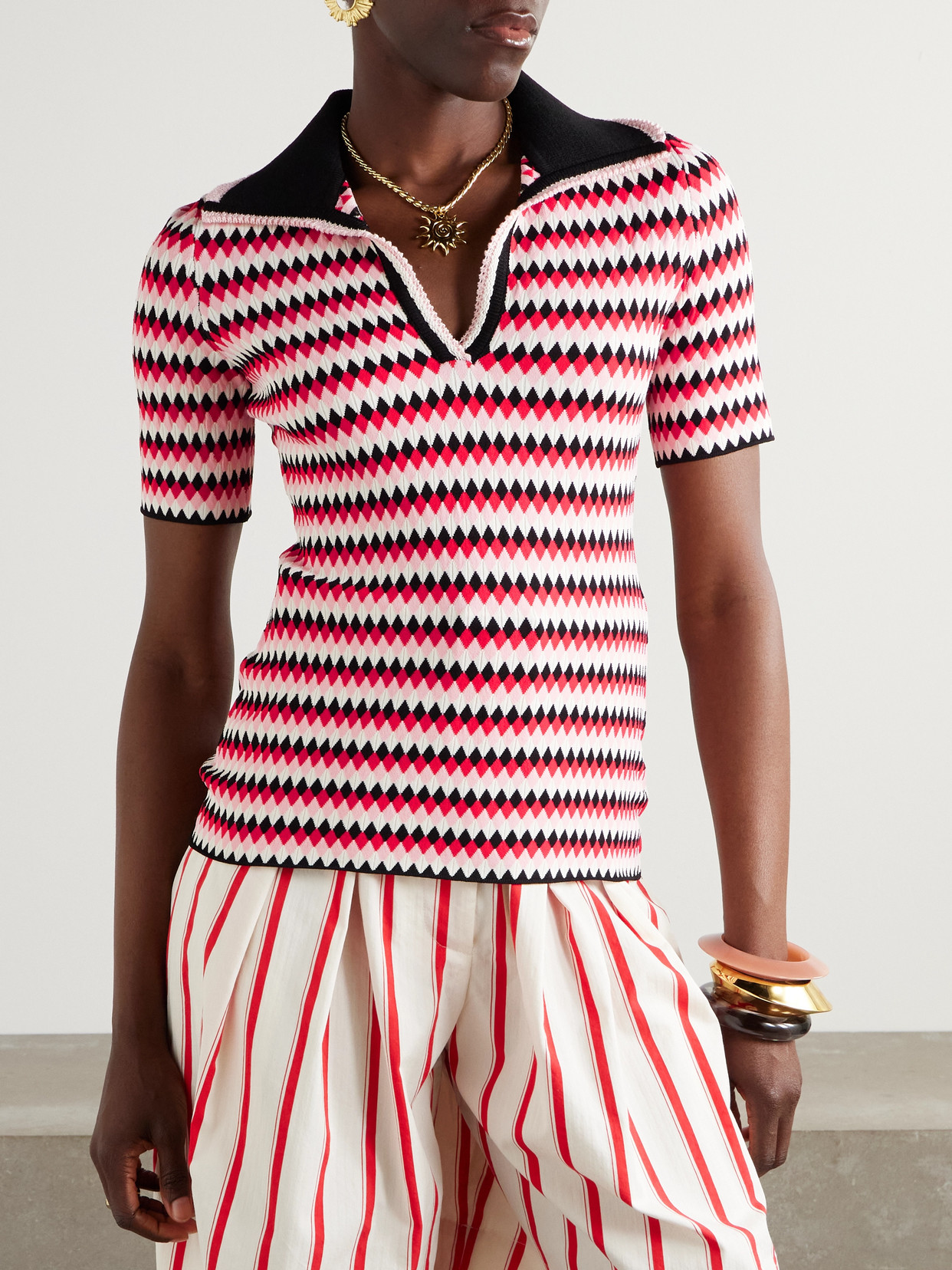 Shop La Doublej Jacquard-knit Polo Shirt