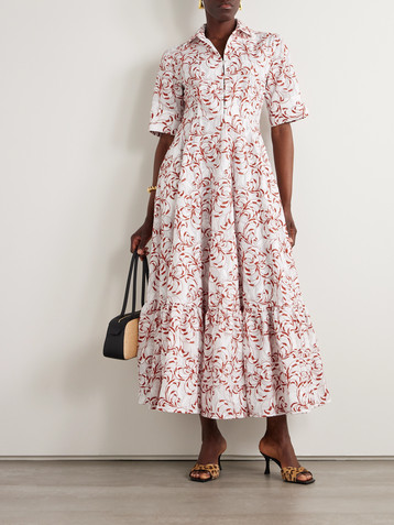 La DoubleJ San Pietro tiered embroidered voile maxi shirt dress