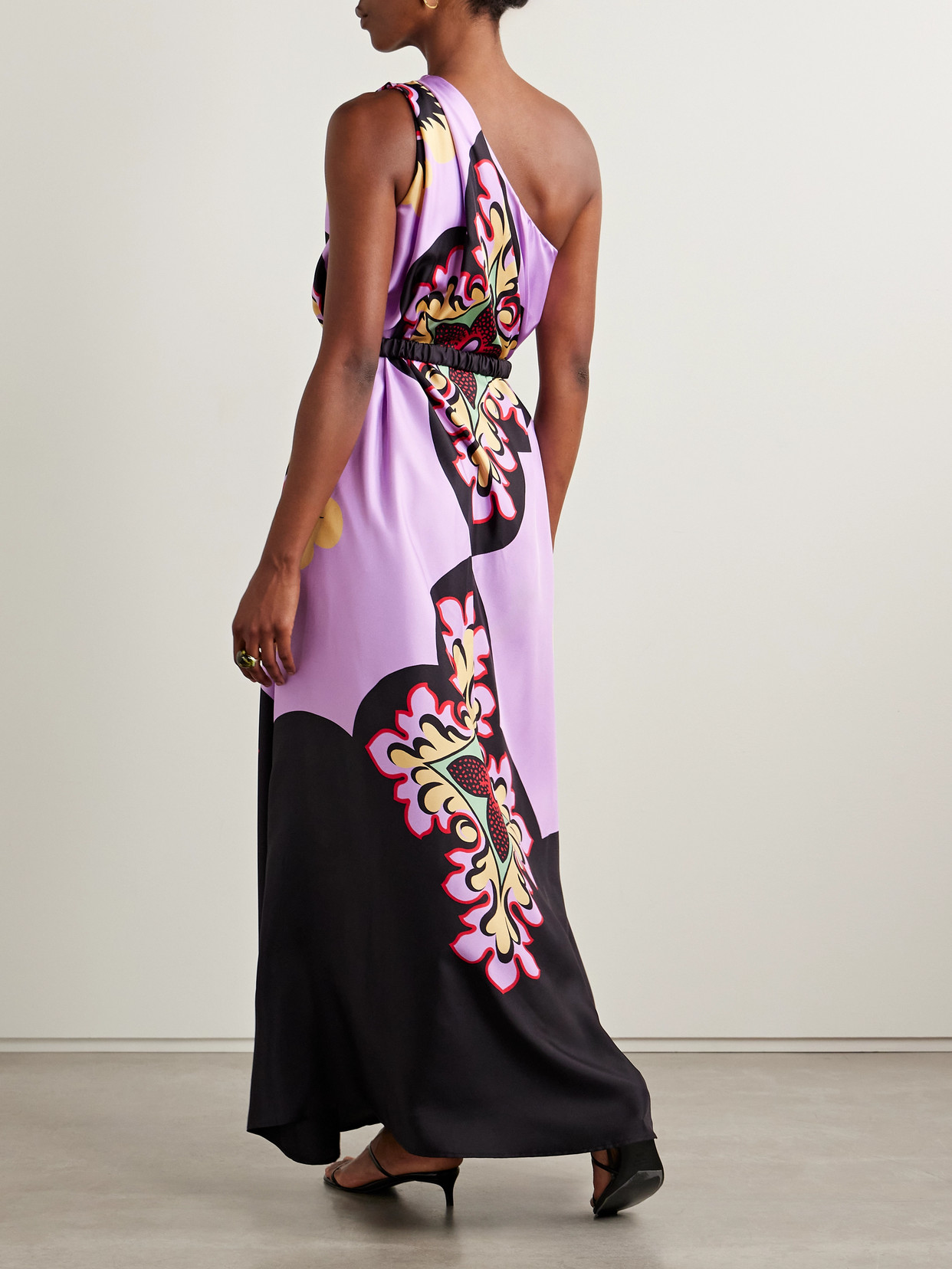 La Doublej Roy One-shoulder Printed Silk-twill Maxi Dress In Multi