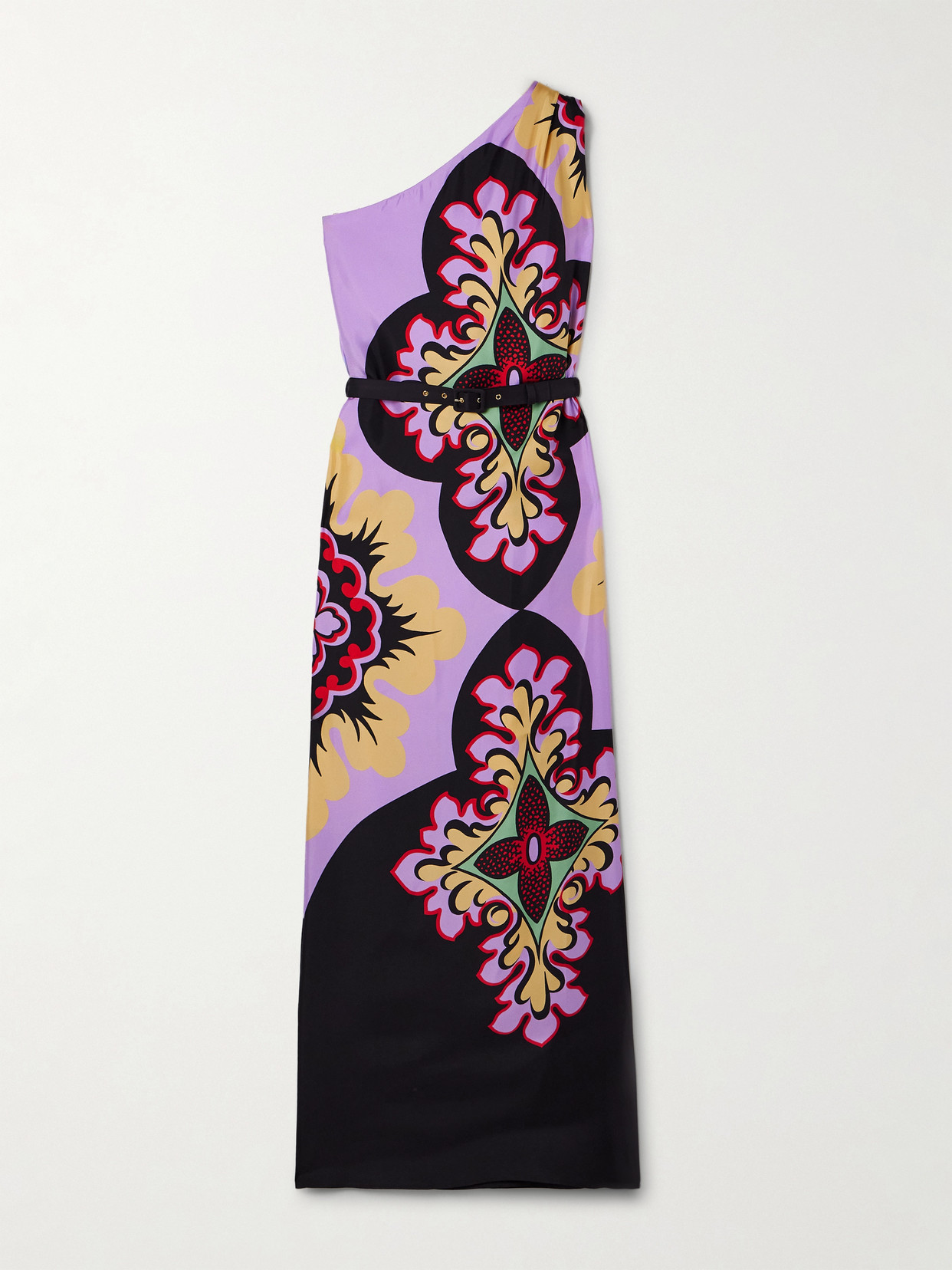 La Doublej Roy One-shoulder Printed Silk-twill Maxi Dress In Purple