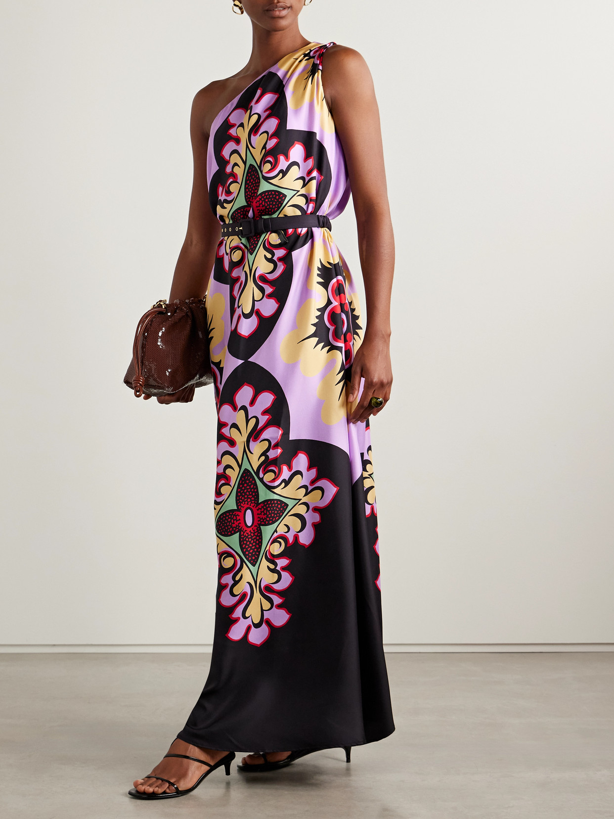 La Doublej Roy One-shoulder Printed Silk-twill Maxi Dress In Multi