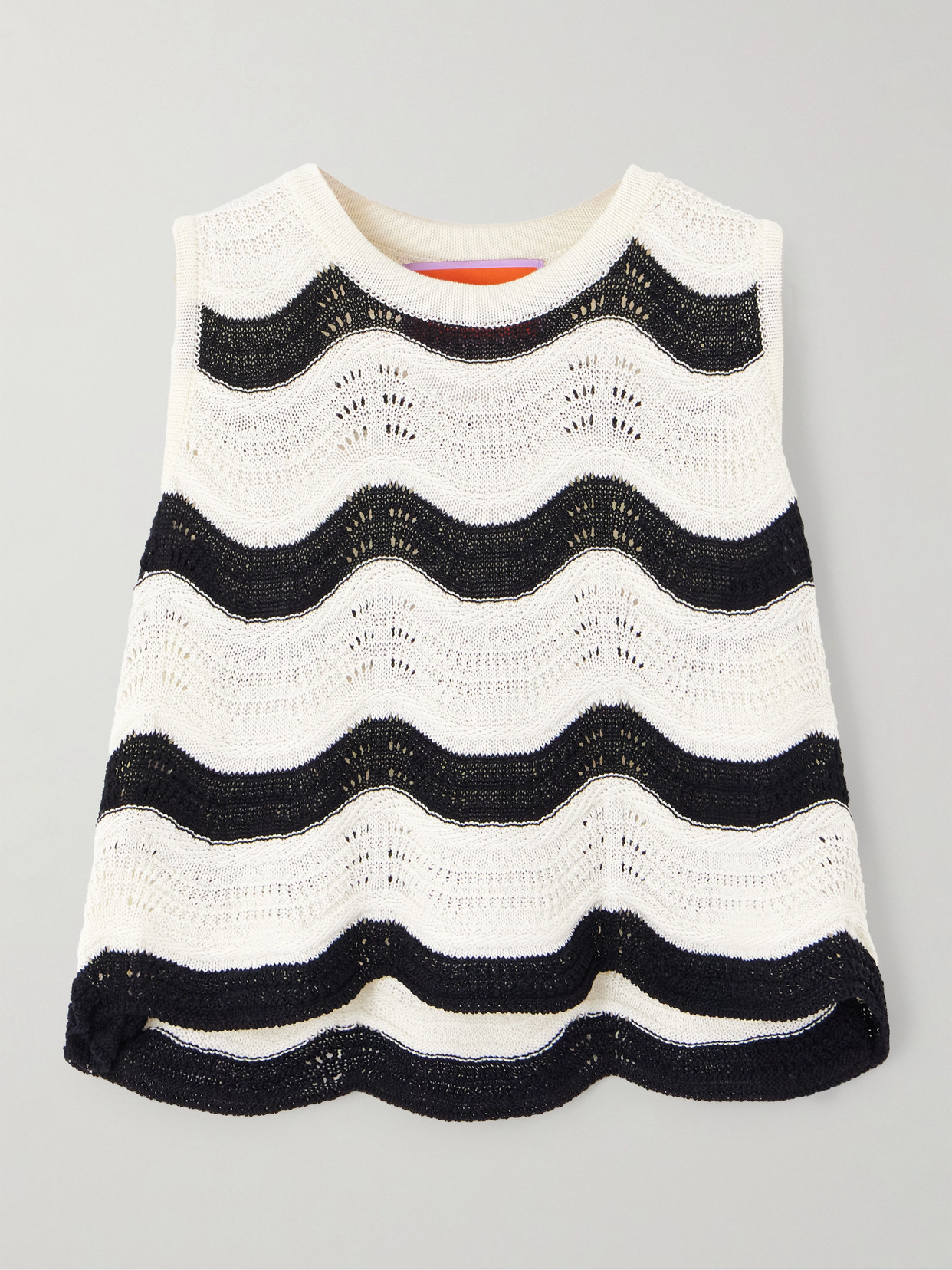La Doublej Striped Pointelle-knit Cotton Top