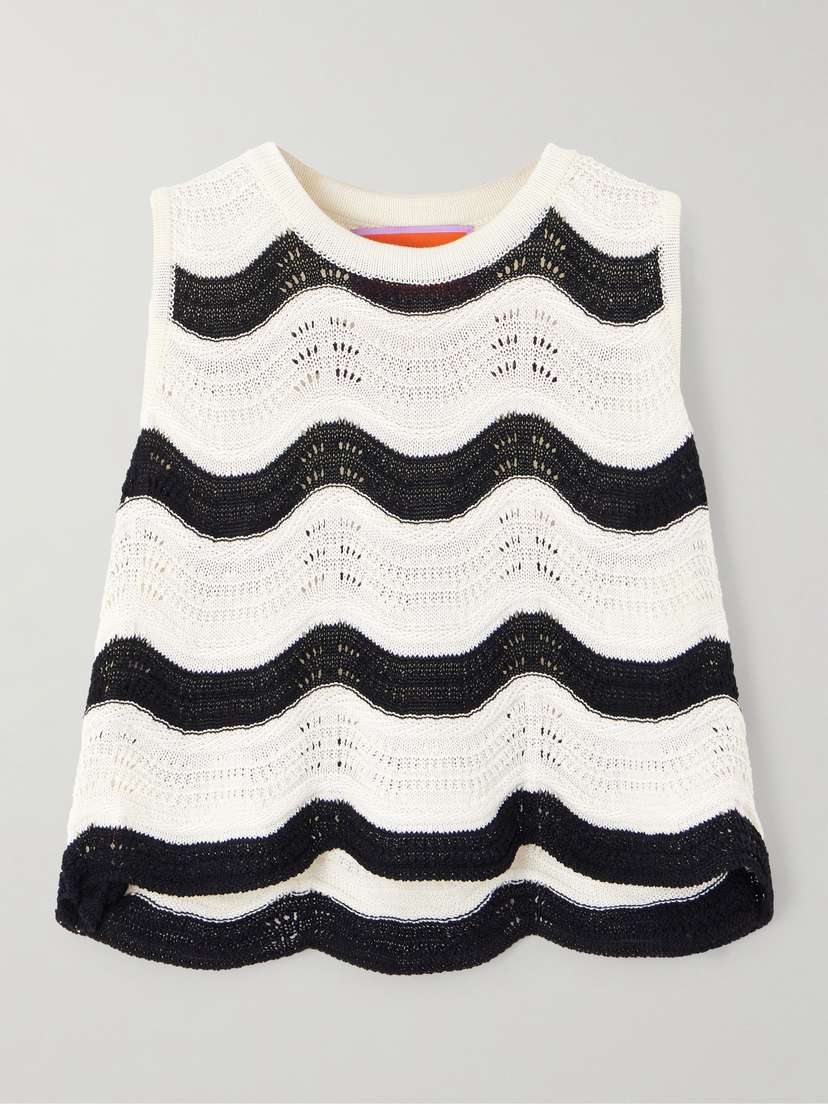 La DoubleJ Striped Pointelle-knit Cotton Top