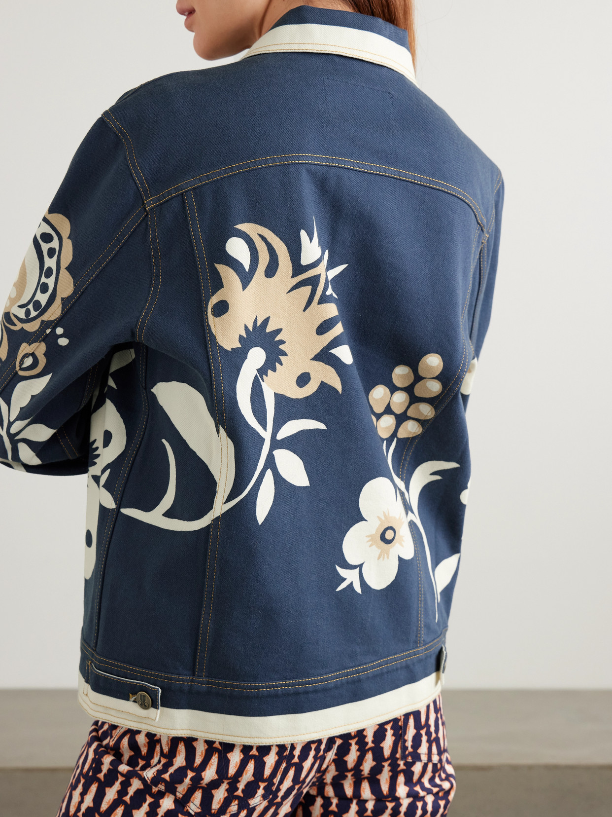 La Doublej Jj Floral-print Denim Jacket In Blue
