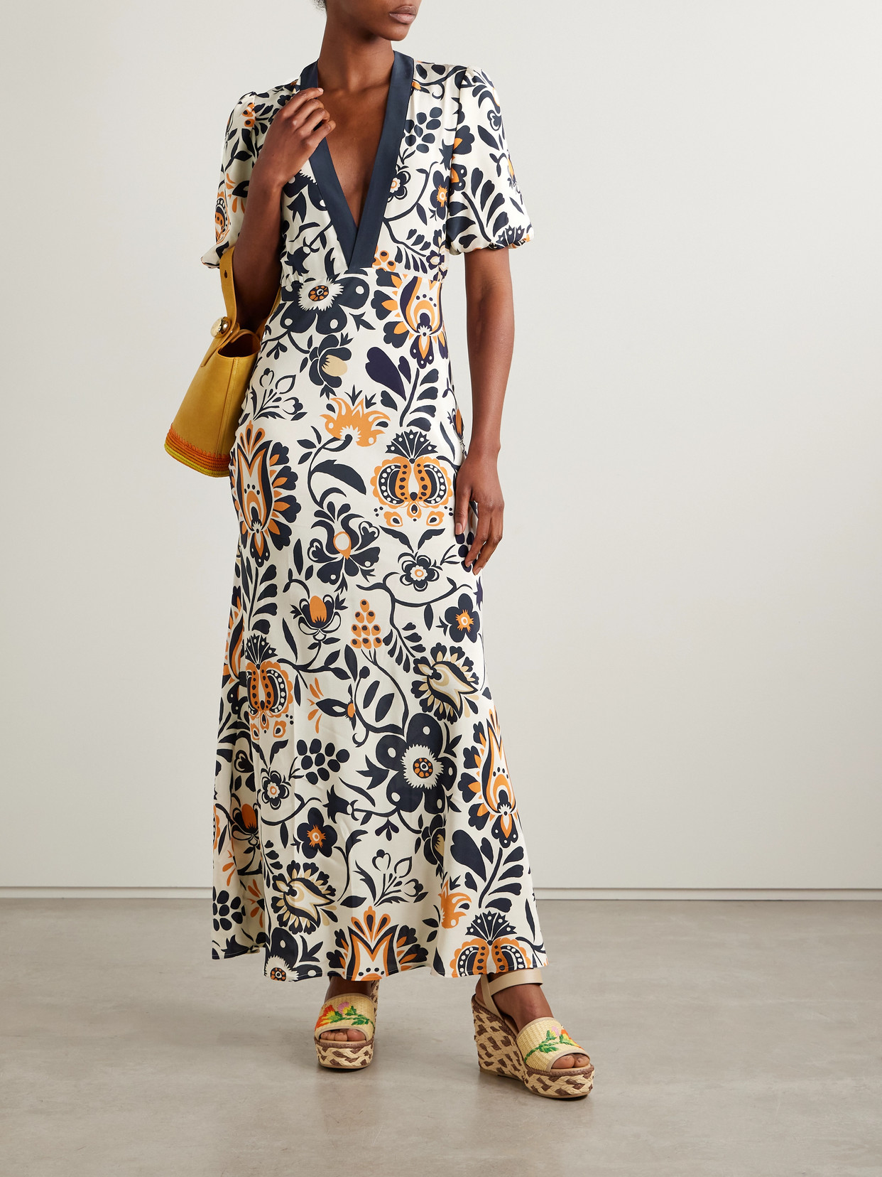 La Doublej Marlene Printed Silk-crepe Maxi Dress