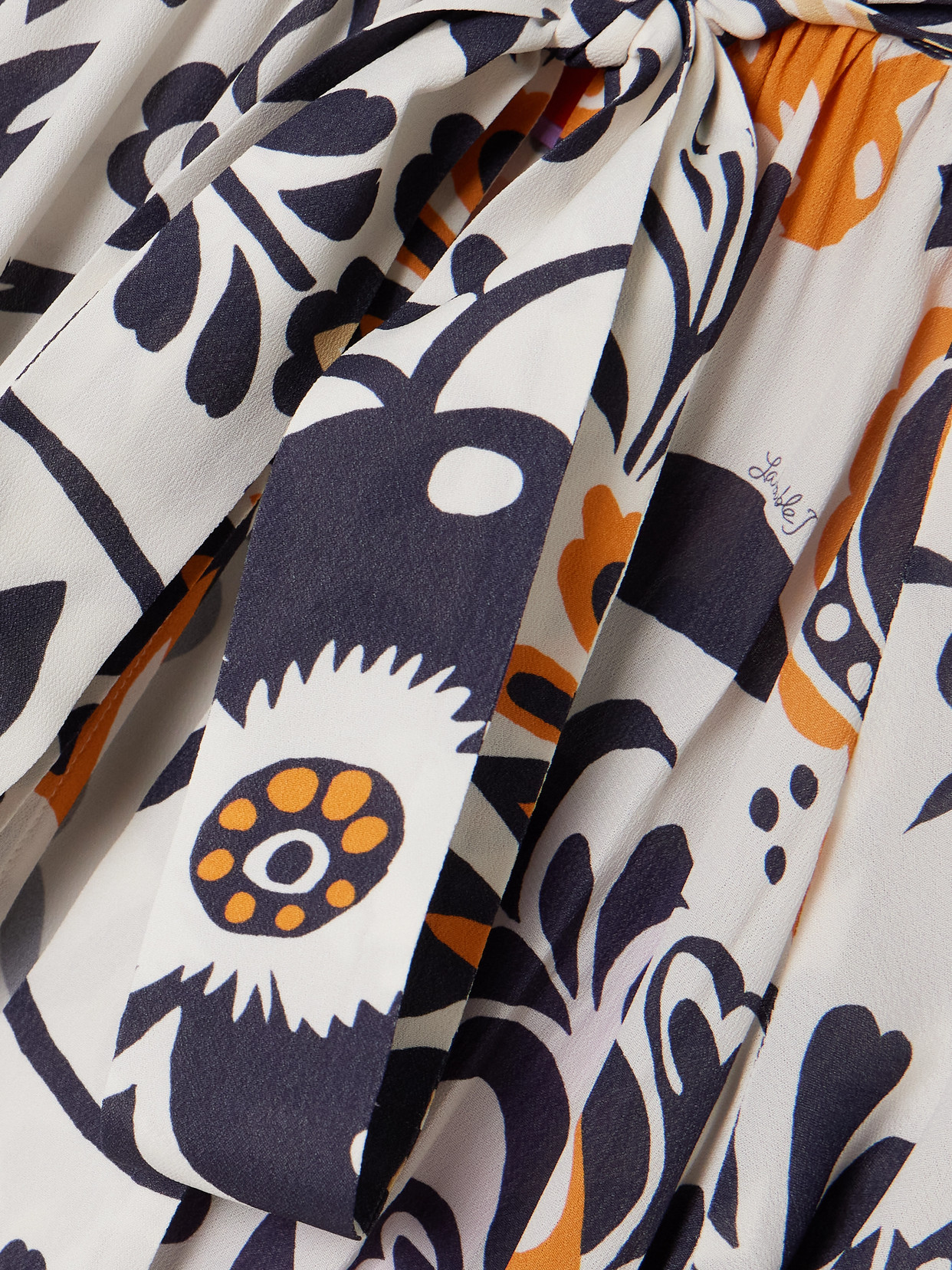 La Doublej Cerere Ruffled Tie-detailed Printed Crepe Blouse In White