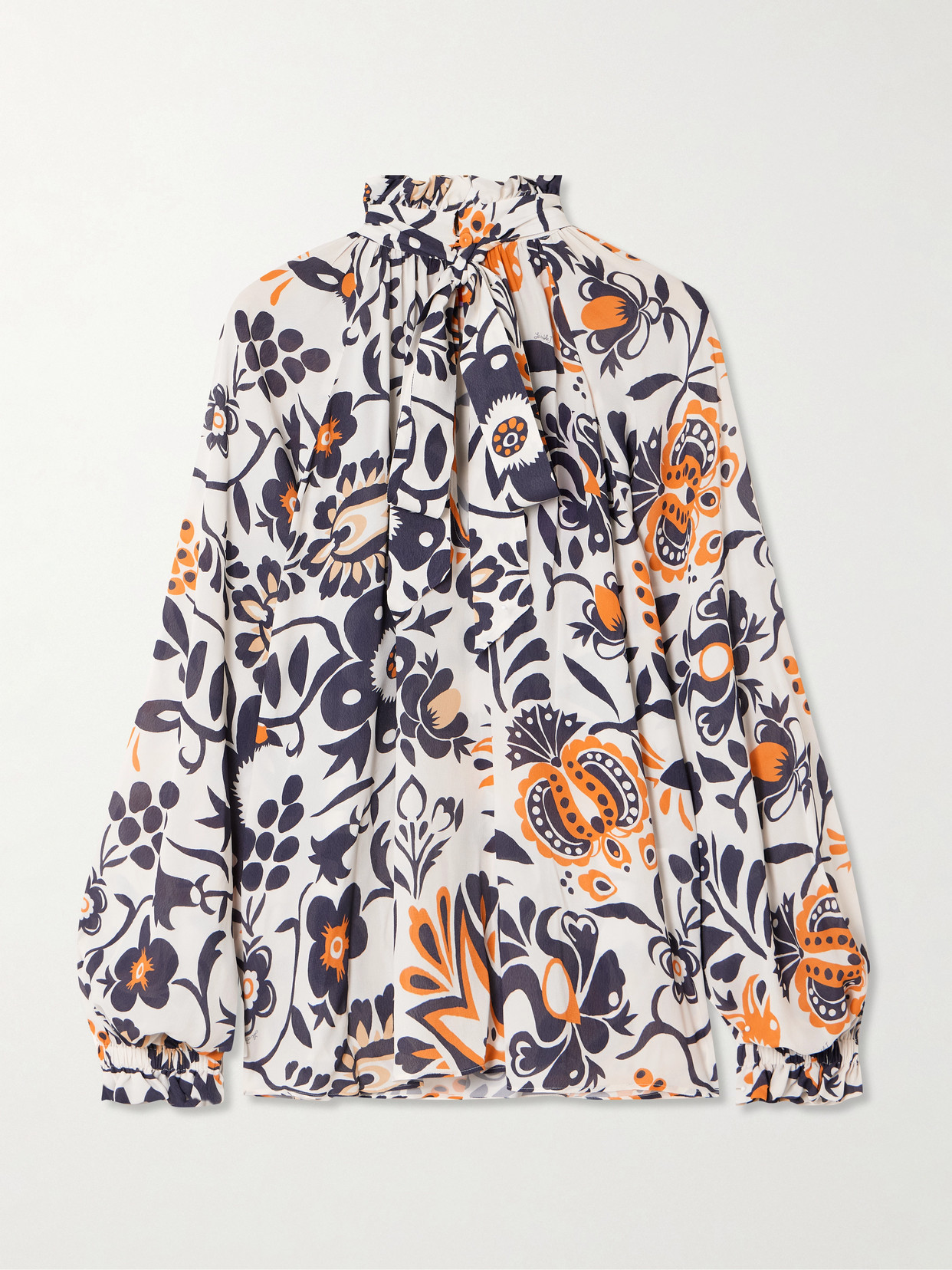 La Doublej Cerere Ruffled Tie-detailed Printed Crepe Blouse