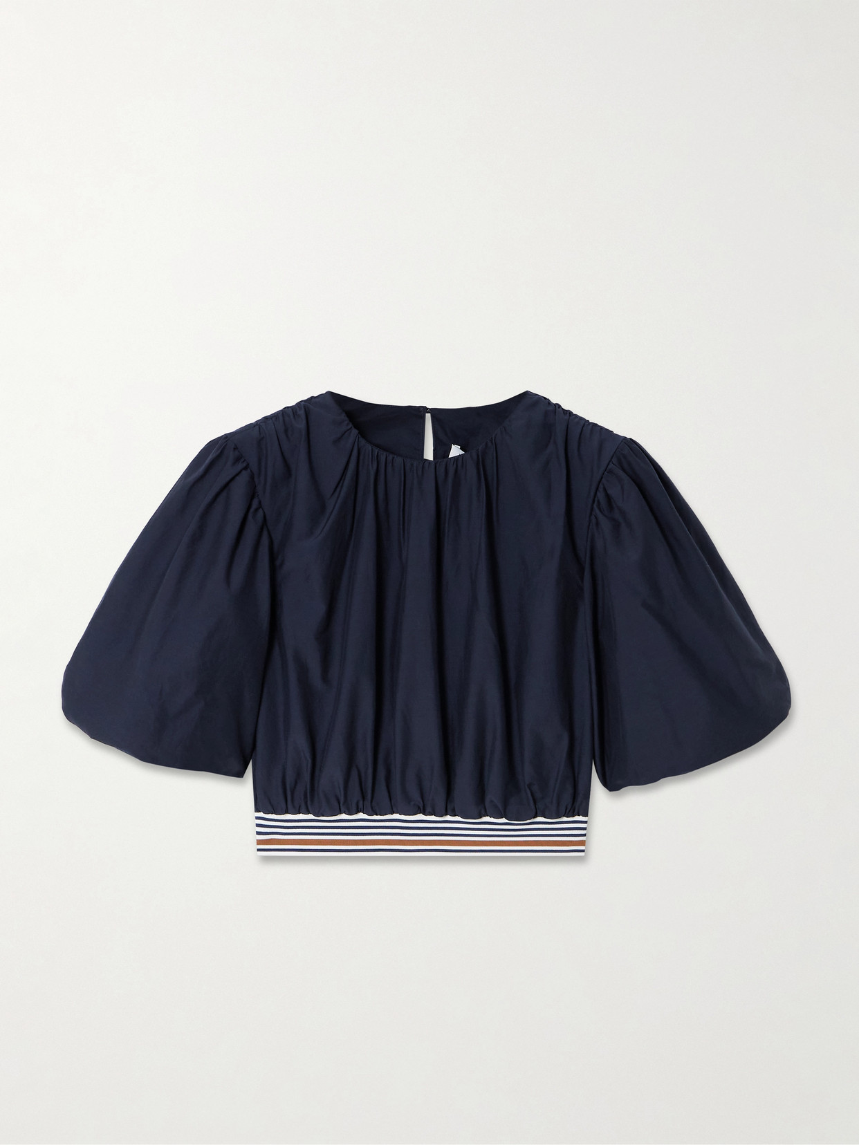 Veronica Beard Gabriela Cropped Striped Cotton And Silk-blend Blouse In Blue