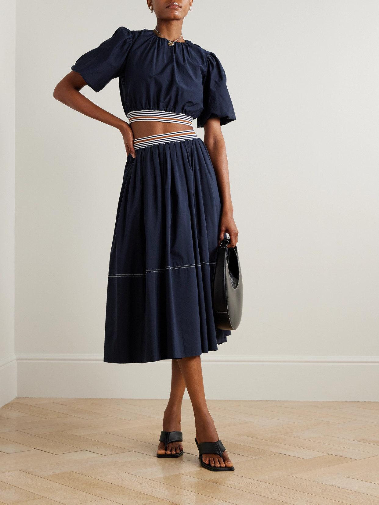 Gabriela Cropped Striped Cotton And Silk-Blend Blouse