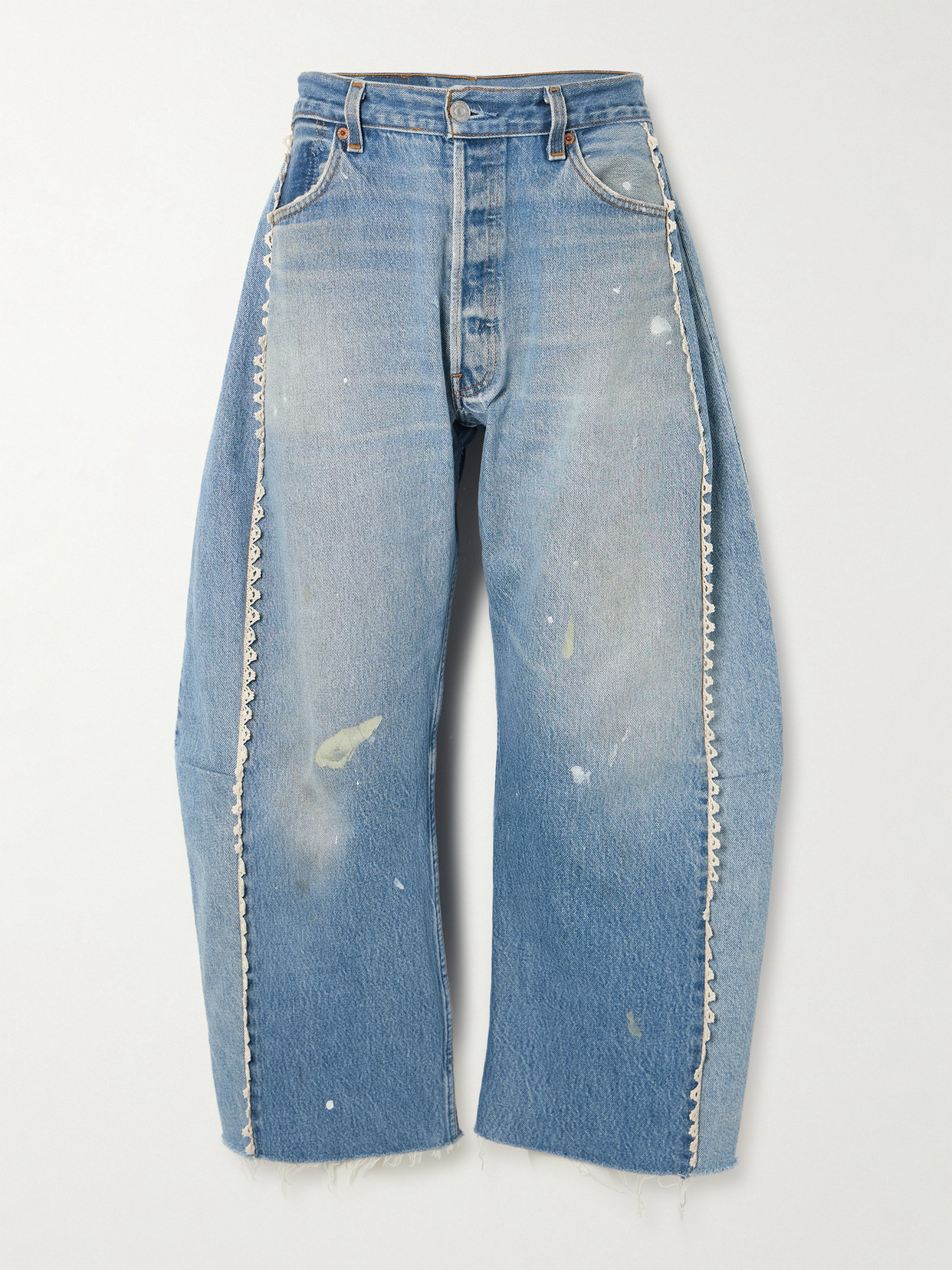 B Sides Vintage Lasso High-rise Lace-trimmed Distressed Barrel-leg Jeans