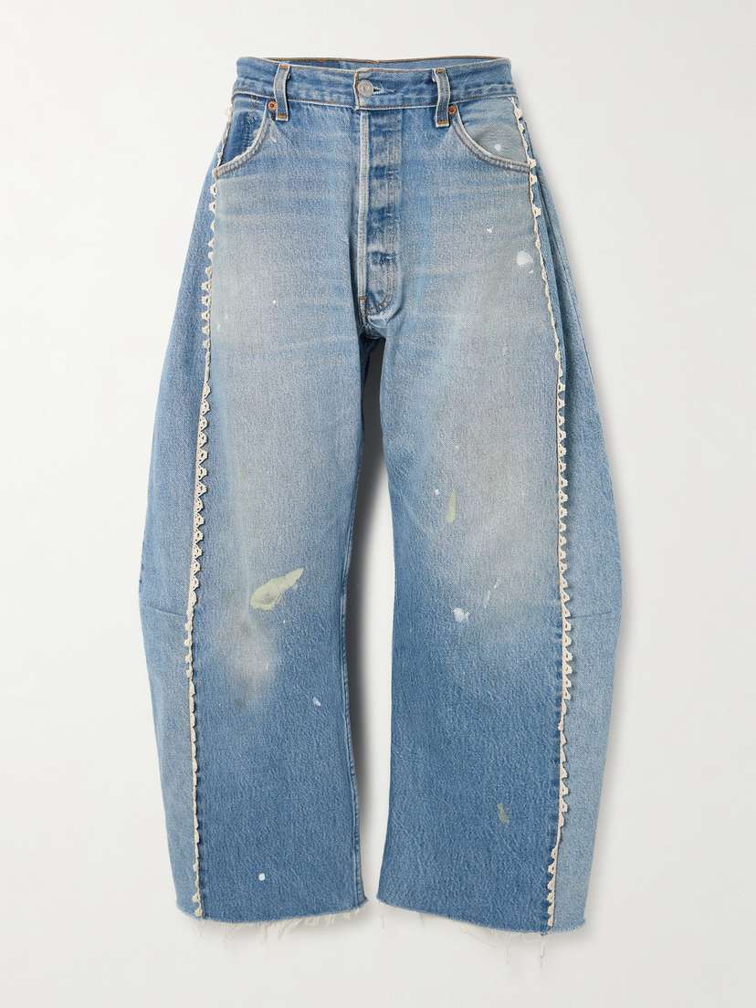 B SIDES Vintage Lasso High-rise Lace-trimmed Distressed Barrel-leg Jeans