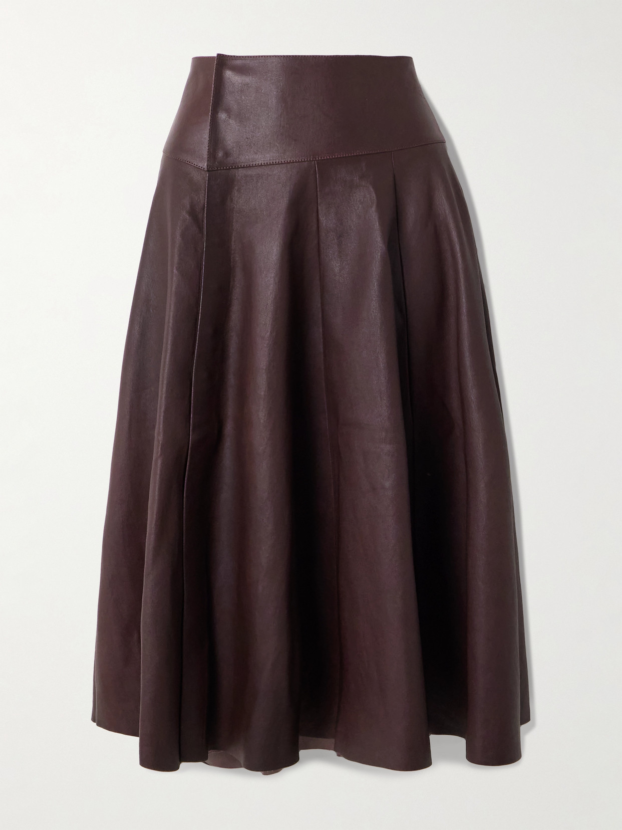 STOULS - Queen Paneled Leather Midi Skirt - Burgundy
