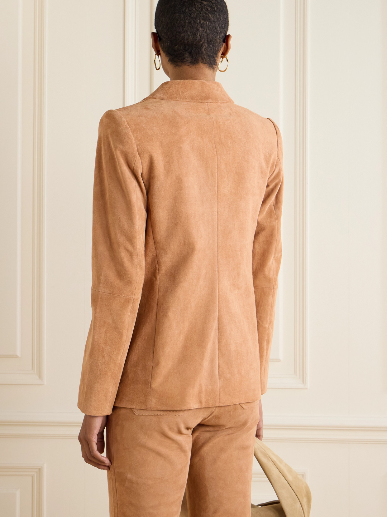Shop Stouls Jones Double-breasted Suede Blazer In Brown
