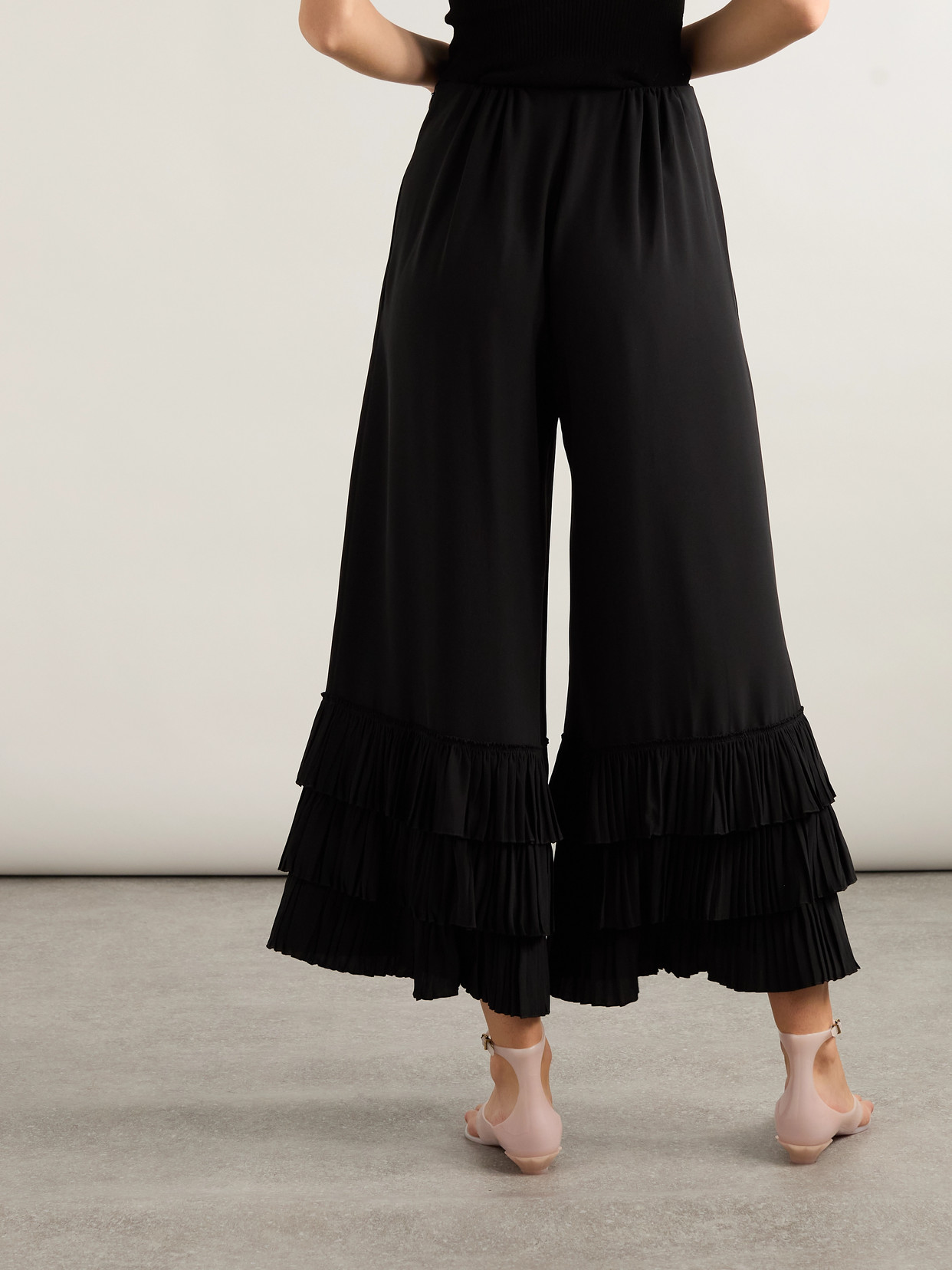 Chloé Ruffled Silk Crepe De Chine Wide-leg Pants In Black